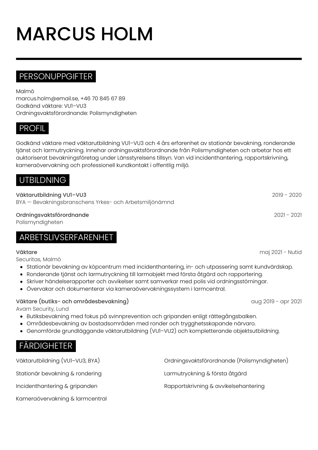 CV-mall Metro — gratis CV-mall för din ansökan