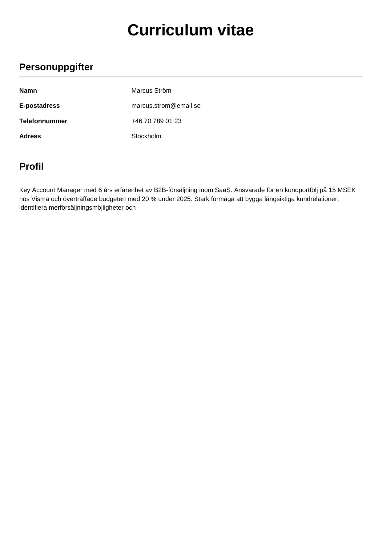 CV-mall Enkel — gratis CV-mall för din ansökan