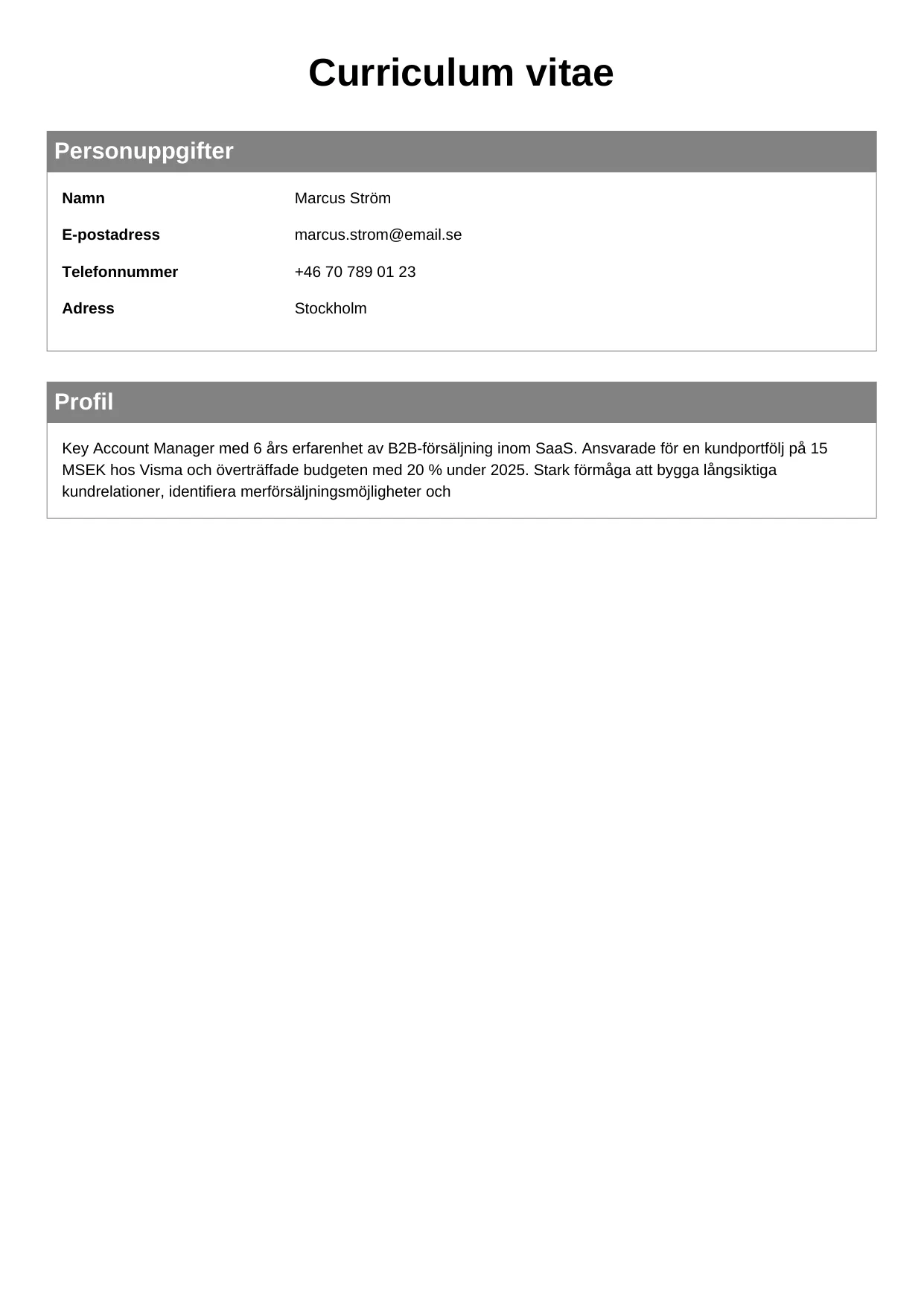 CV-mall Klassisk — gratis CV-mall för din ansökan
