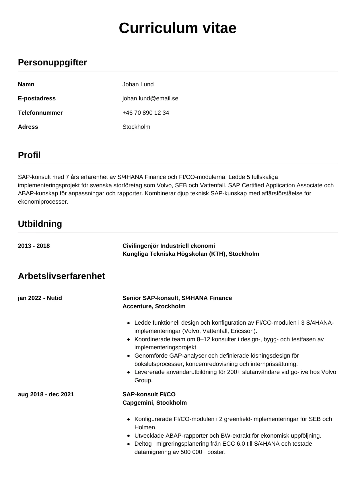 CV-mall Enkel — gratis CV-mall för din ansökan