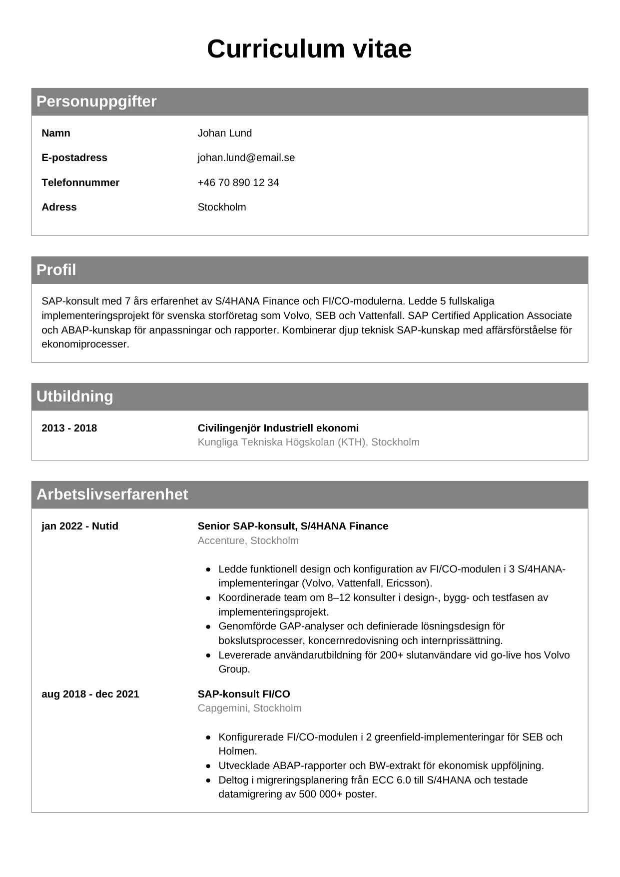 CV-mall Klassisk — gratis CV-mall för din ansökan