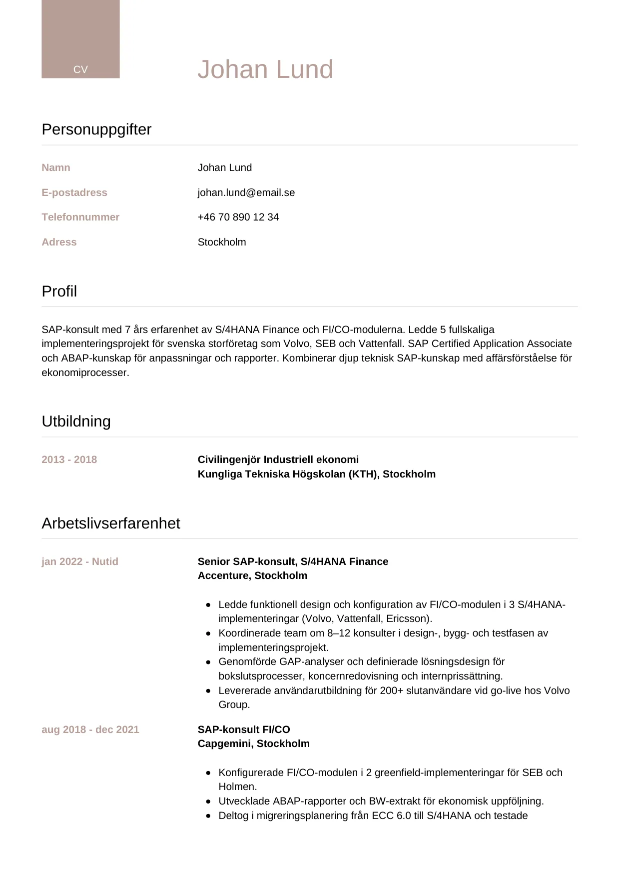 CV-mall Lyxig — gratis CV-mall för din ansökan