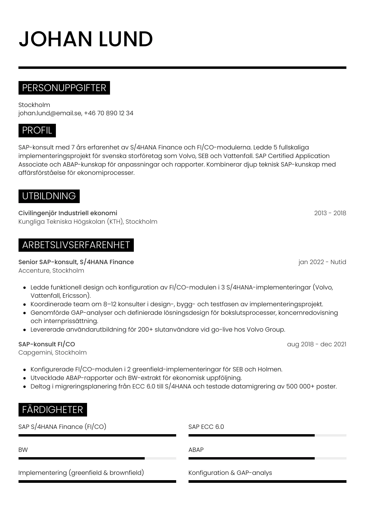 CV-mall Metro — gratis CV-mall för din ansökan