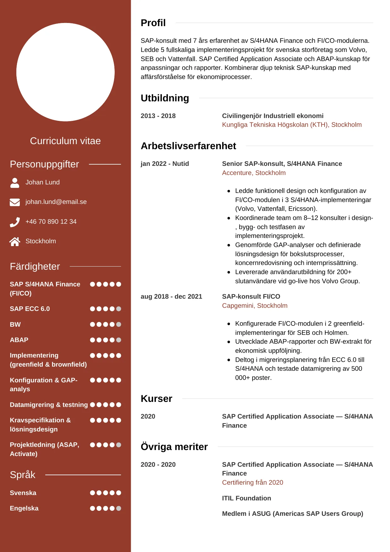 CV-mall Modern — gratis CV-mall för din ansökan