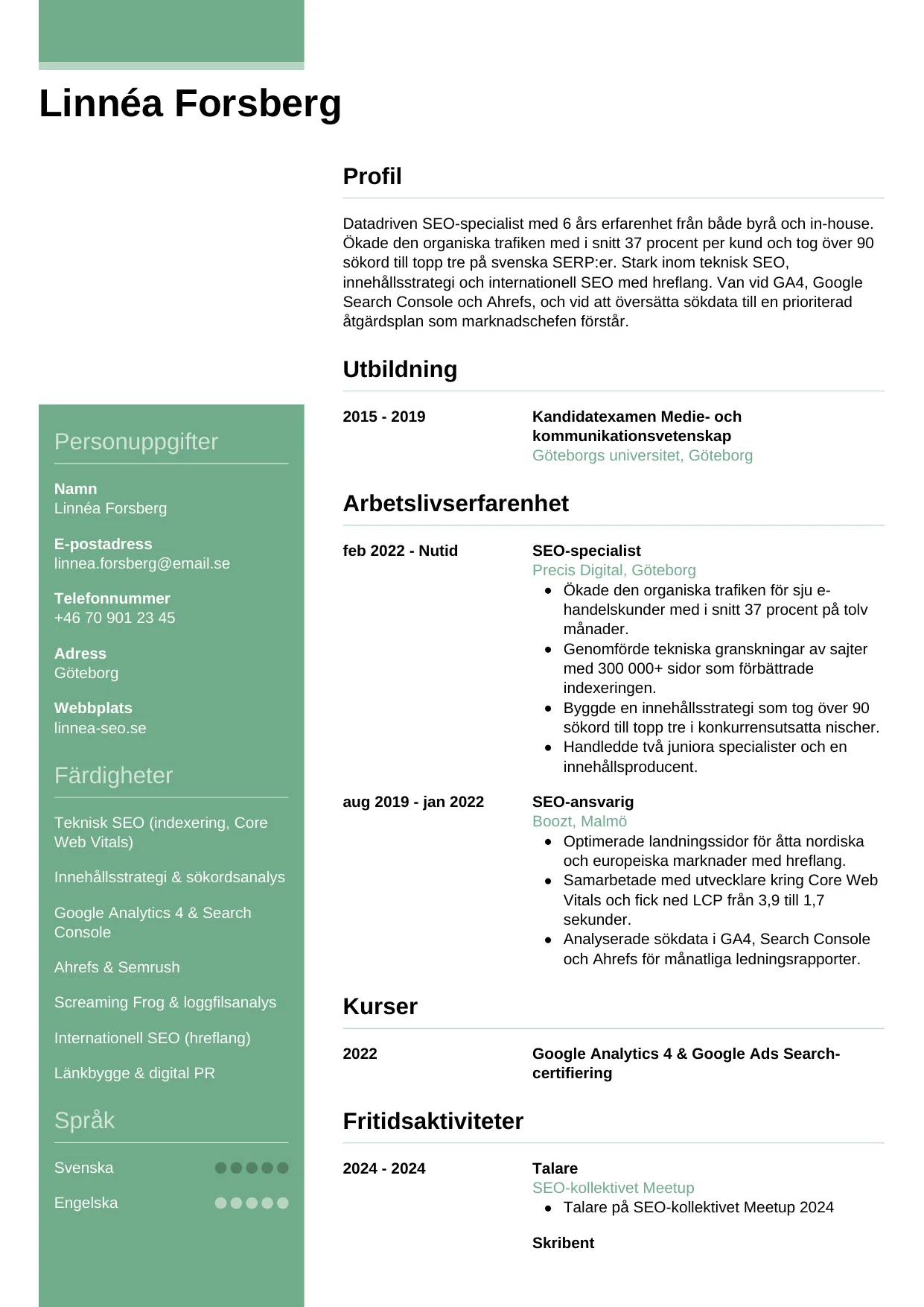 CV-mall Casual — gratis CV-mall för din ansökan