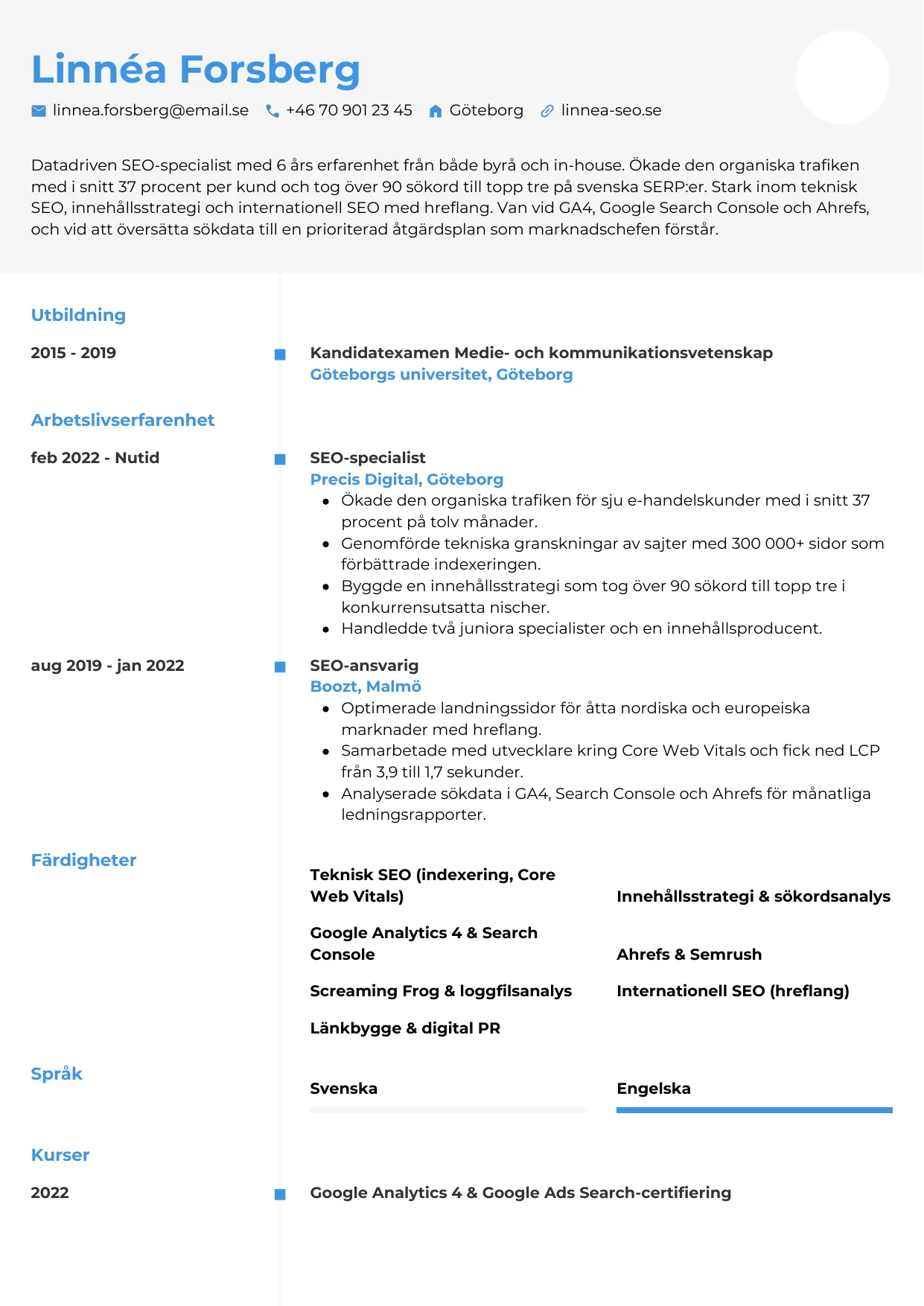CV-mall Chrono — gratis CV-mall för din ansökan