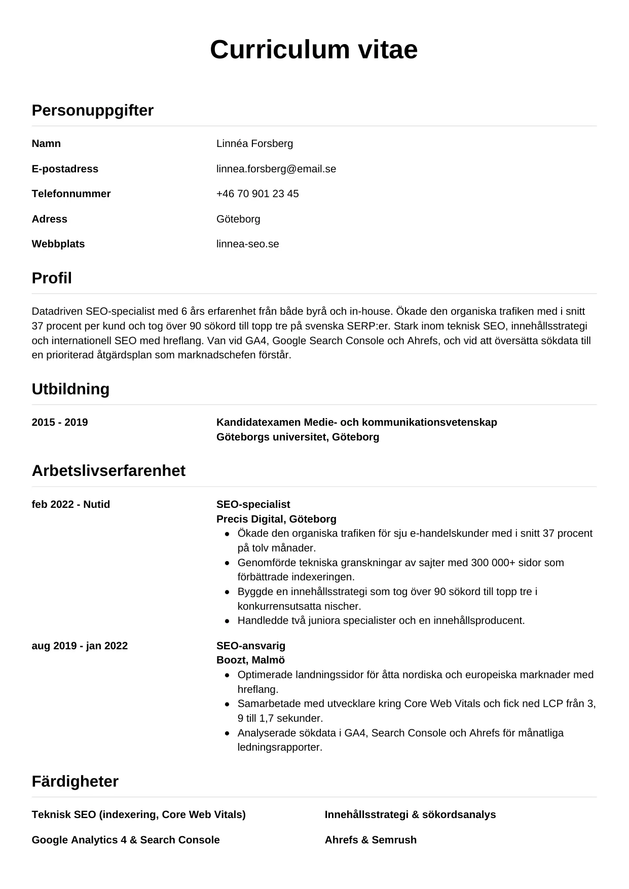 CV-mall Enkel — gratis CV-mall för din ansökan