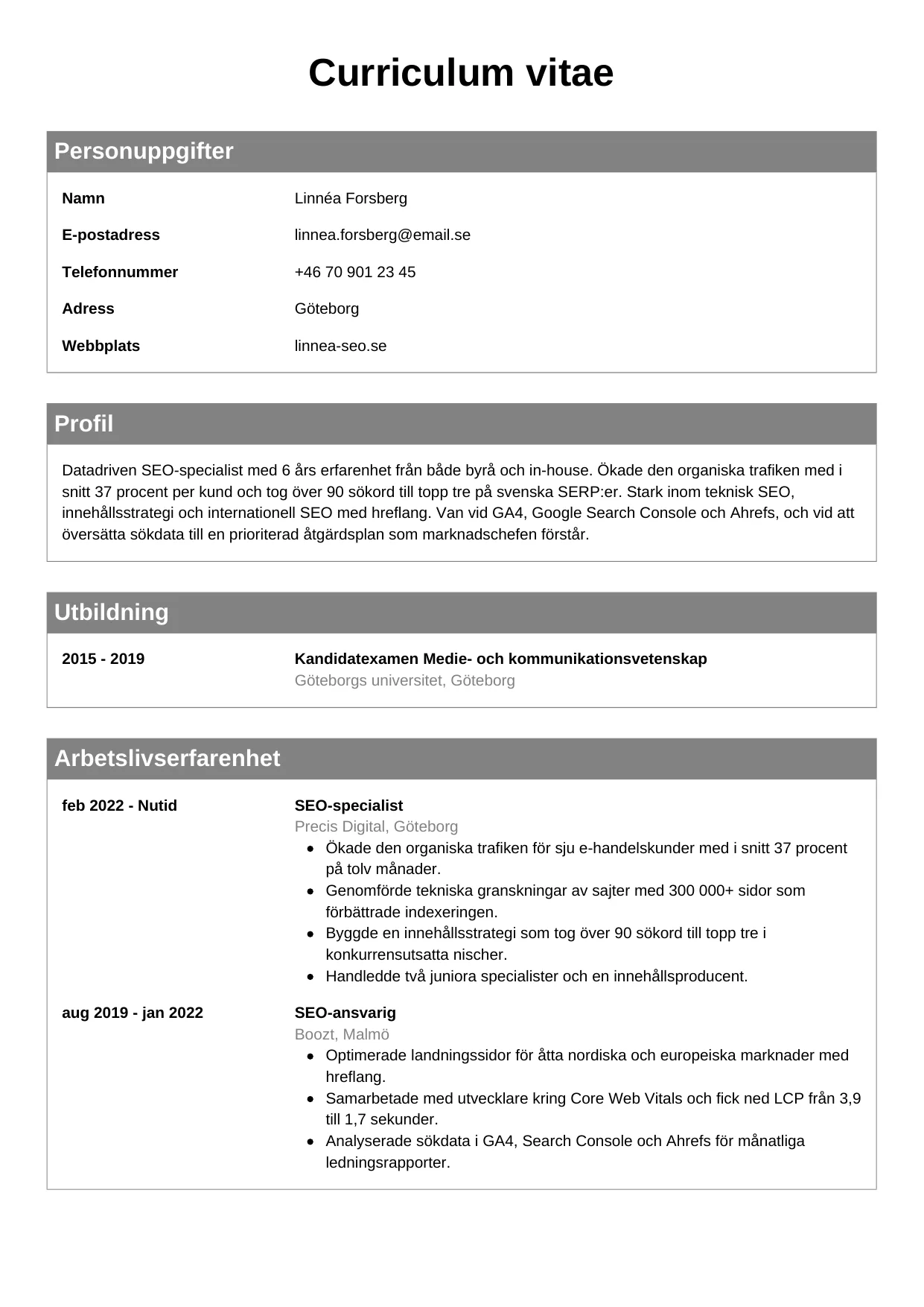CV-mall Klassisk — gratis CV-mall för din ansökan