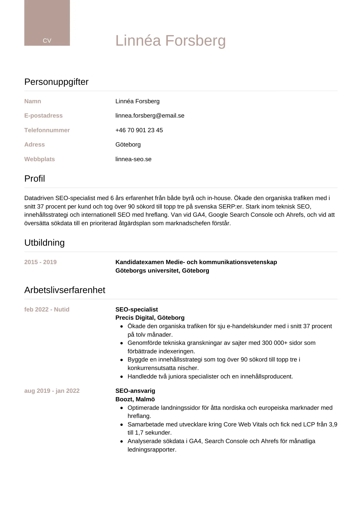CV-mall Lyxig — gratis CV-mall för din ansökan