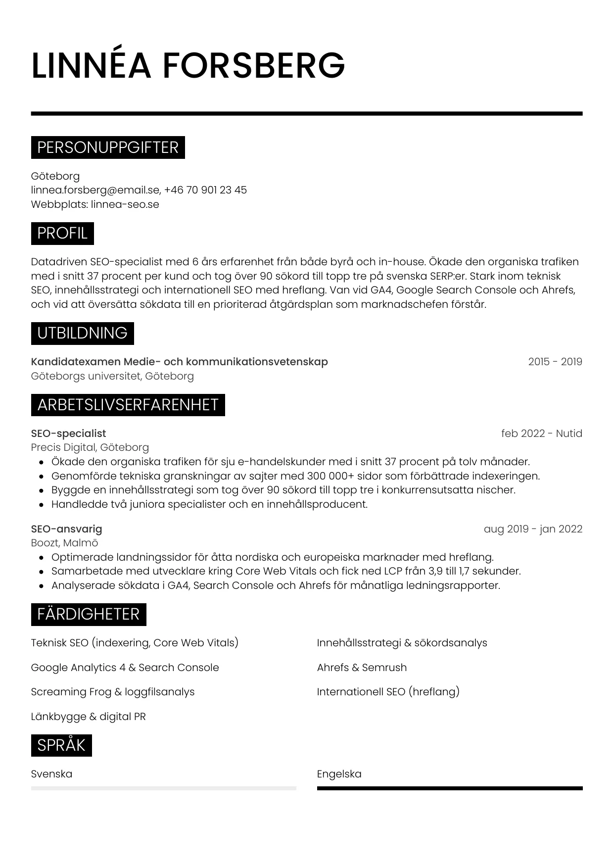 CV-mall Metro — gratis CV-mall för din ansökan