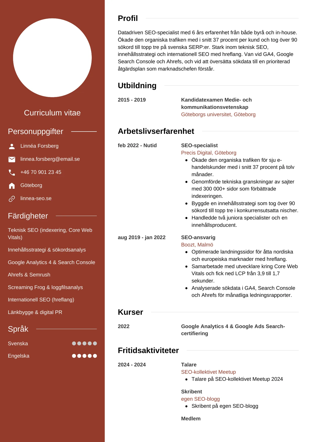 CV-mall Modern, gratis CV-mall för din ansökan
