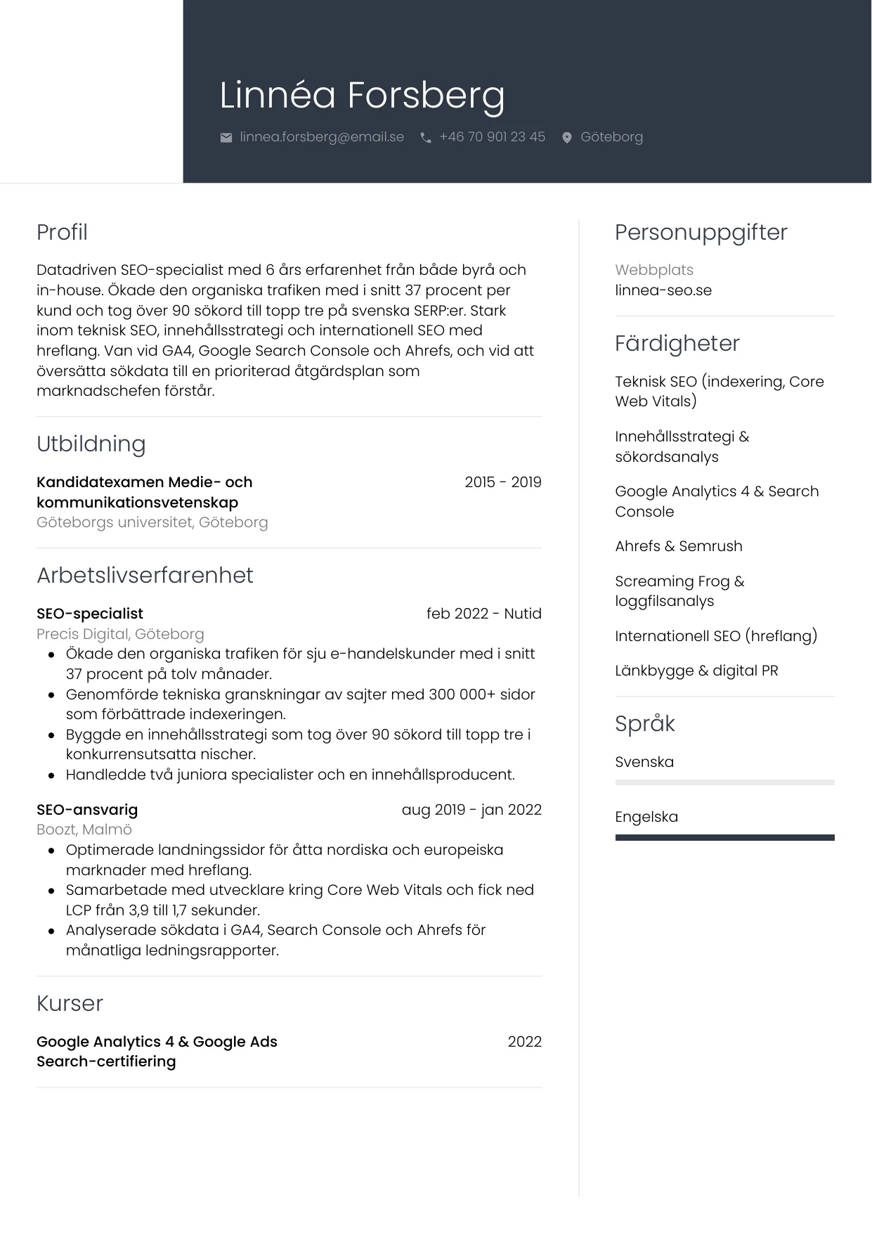 CV-mall Professionell — gratis CV-mall för din ansökan