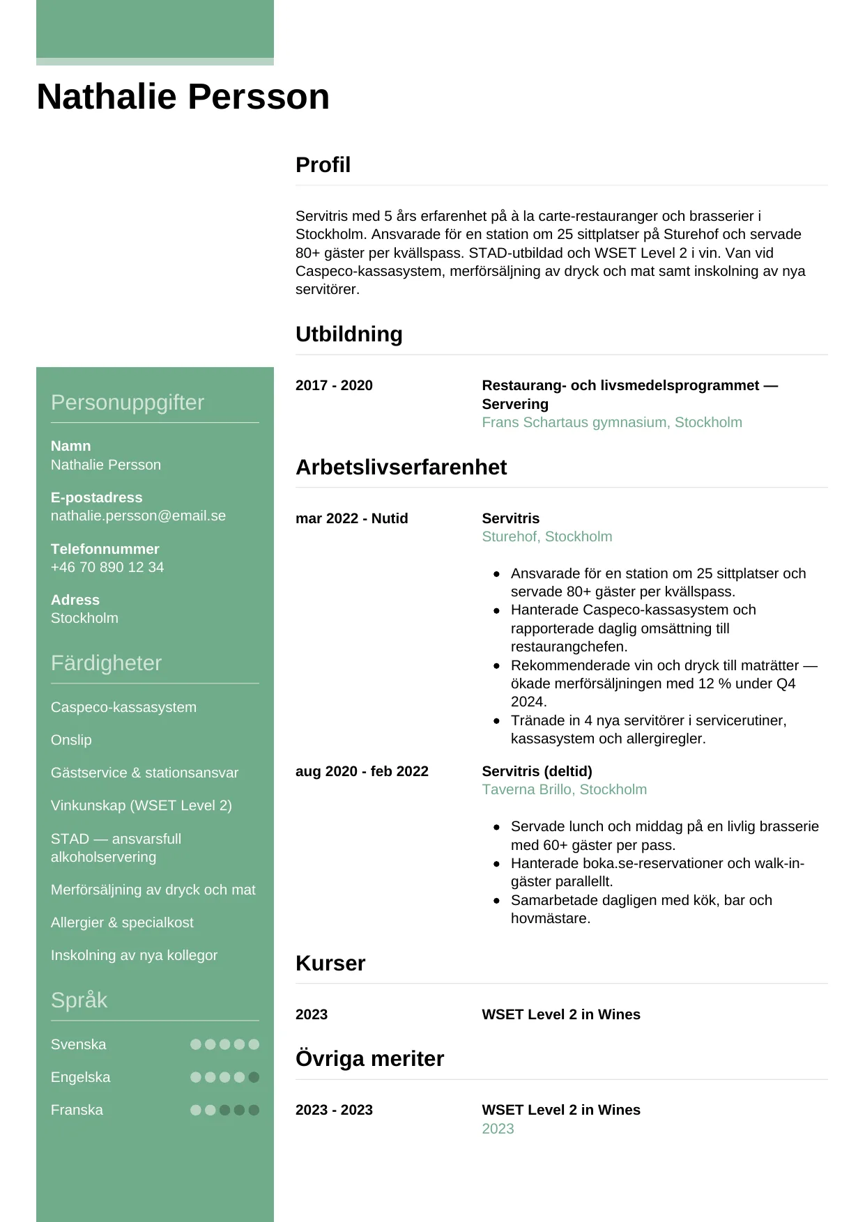 CV-mall Casual — gratis CV-mall för din ansökan