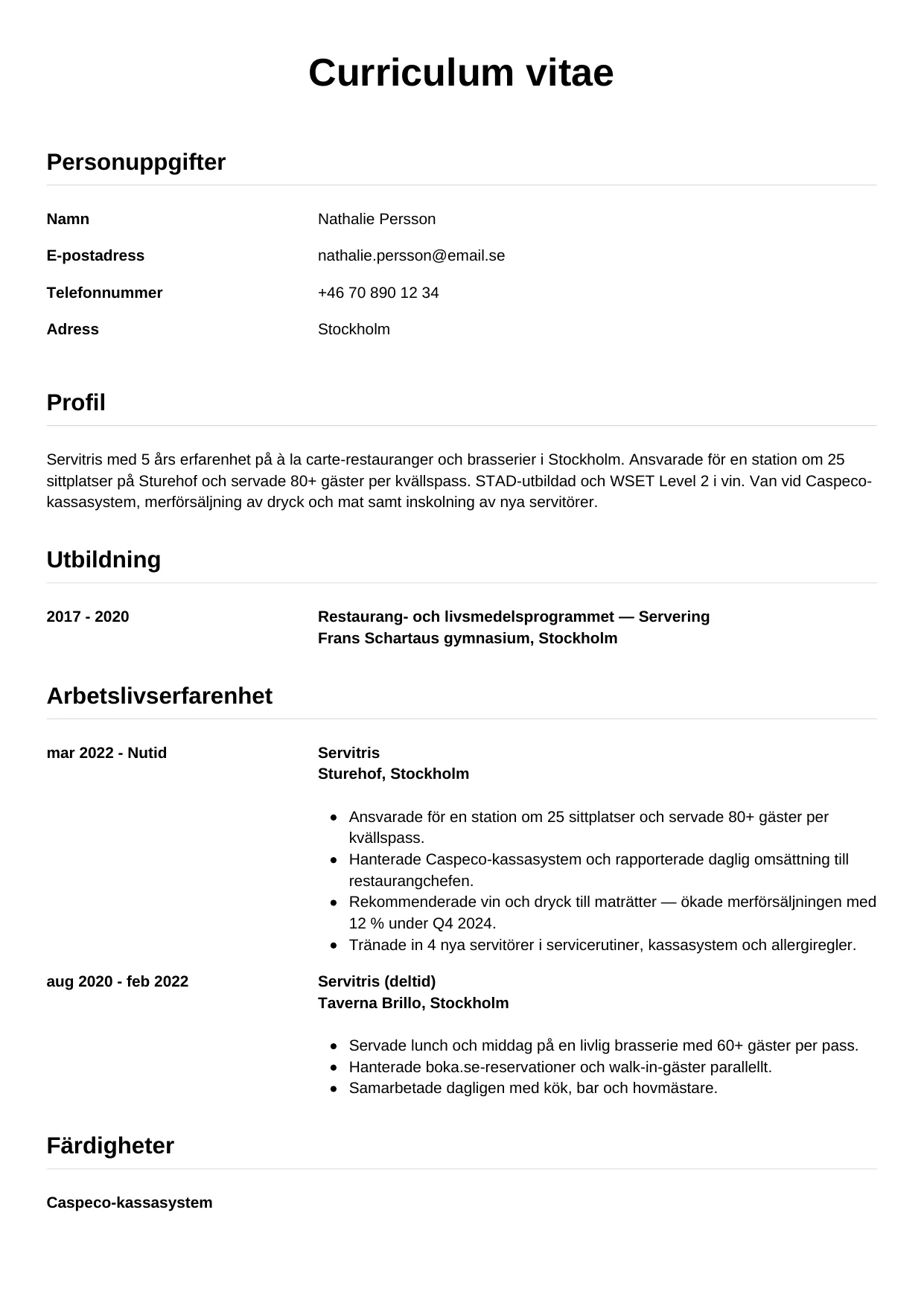 CV-mall Enkel — gratis CV-mall för din ansökan