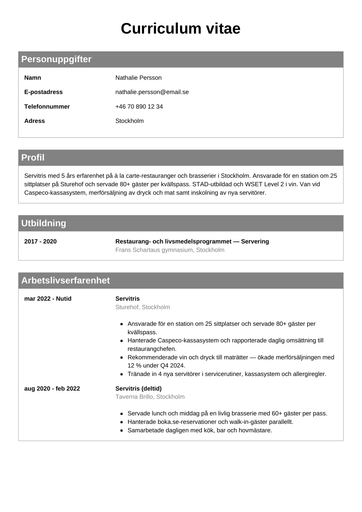 CV-mall Klassisk — gratis CV-mall för din ansökan