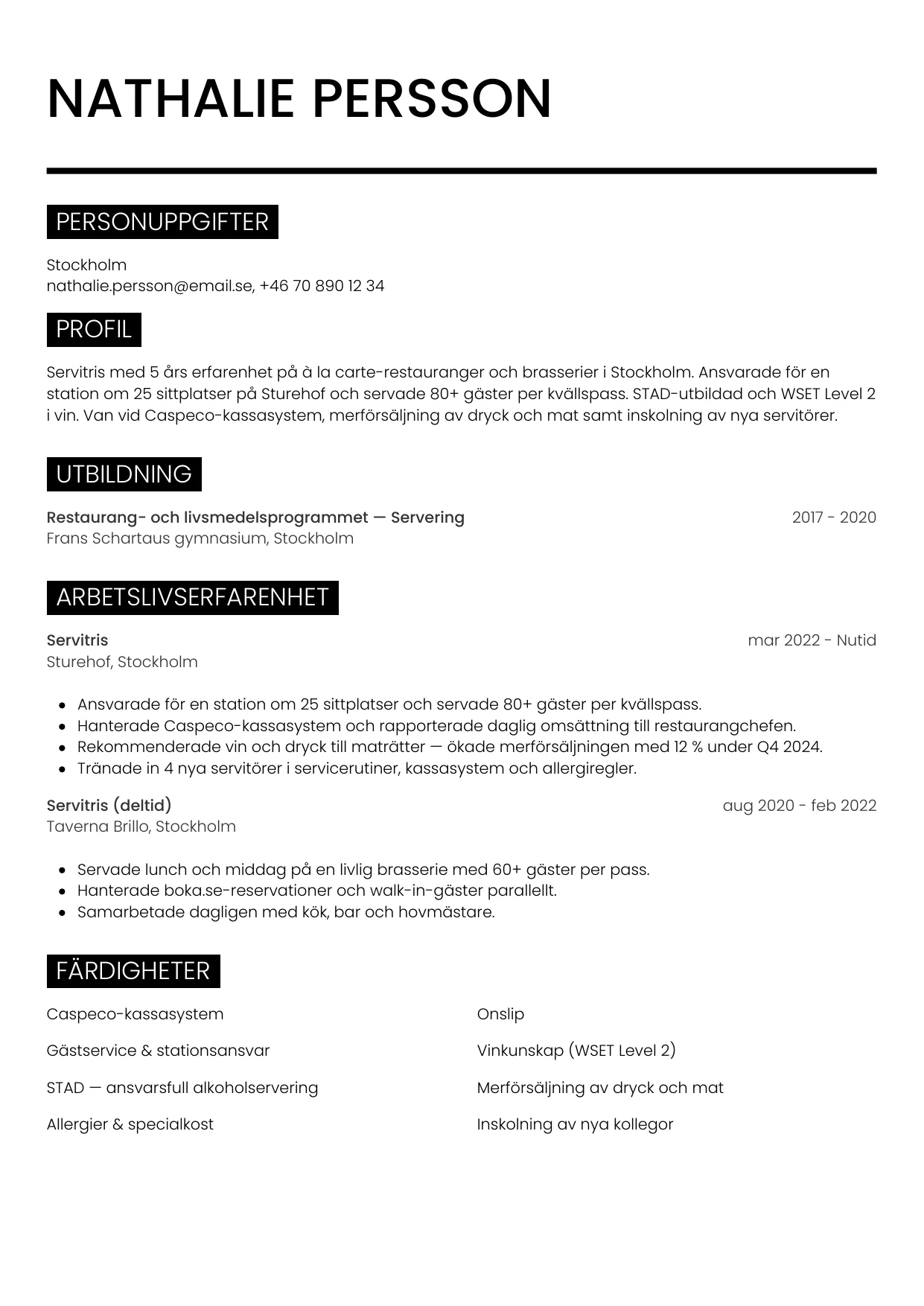 CV-mall Metro — gratis CV-mall för din ansökan