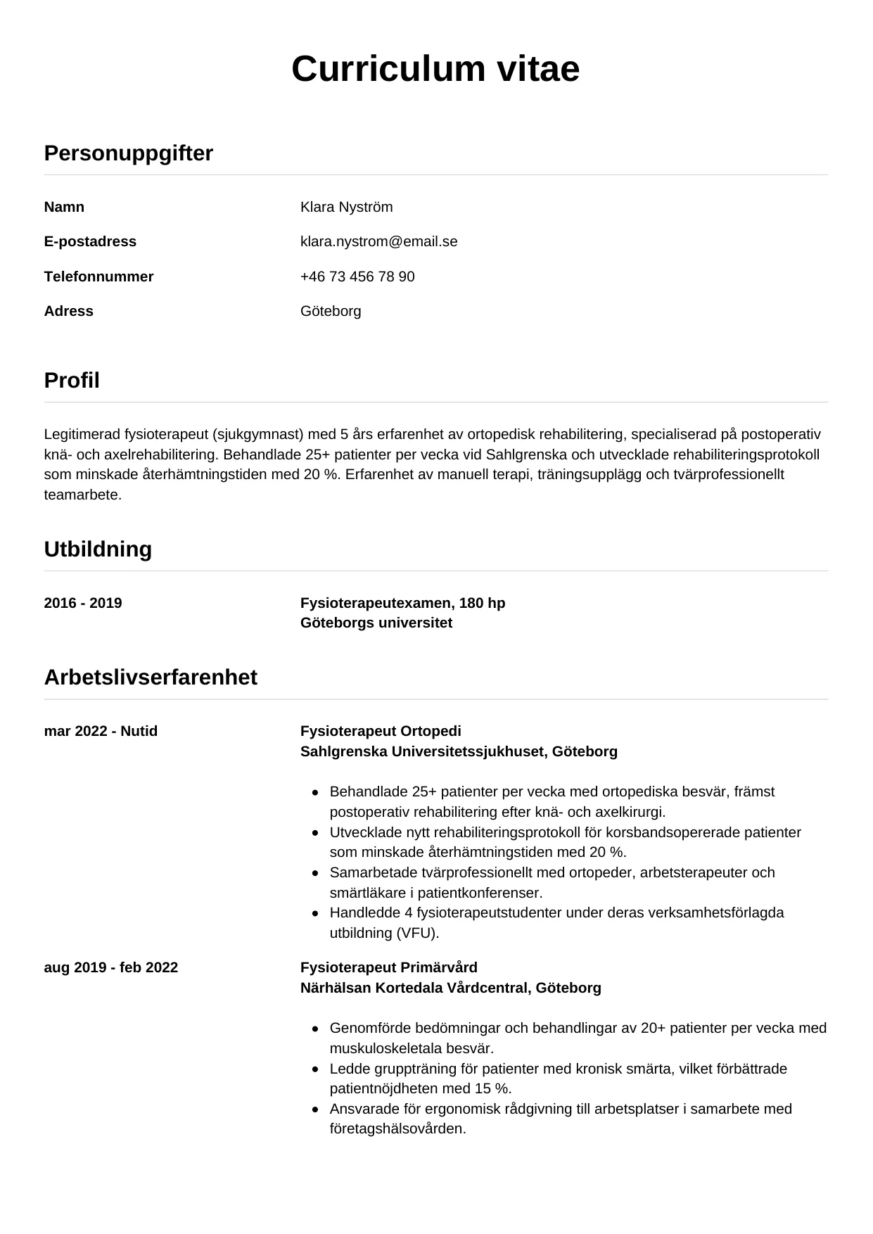 CV-mall Enkel — gratis CV-mall för din ansökan
