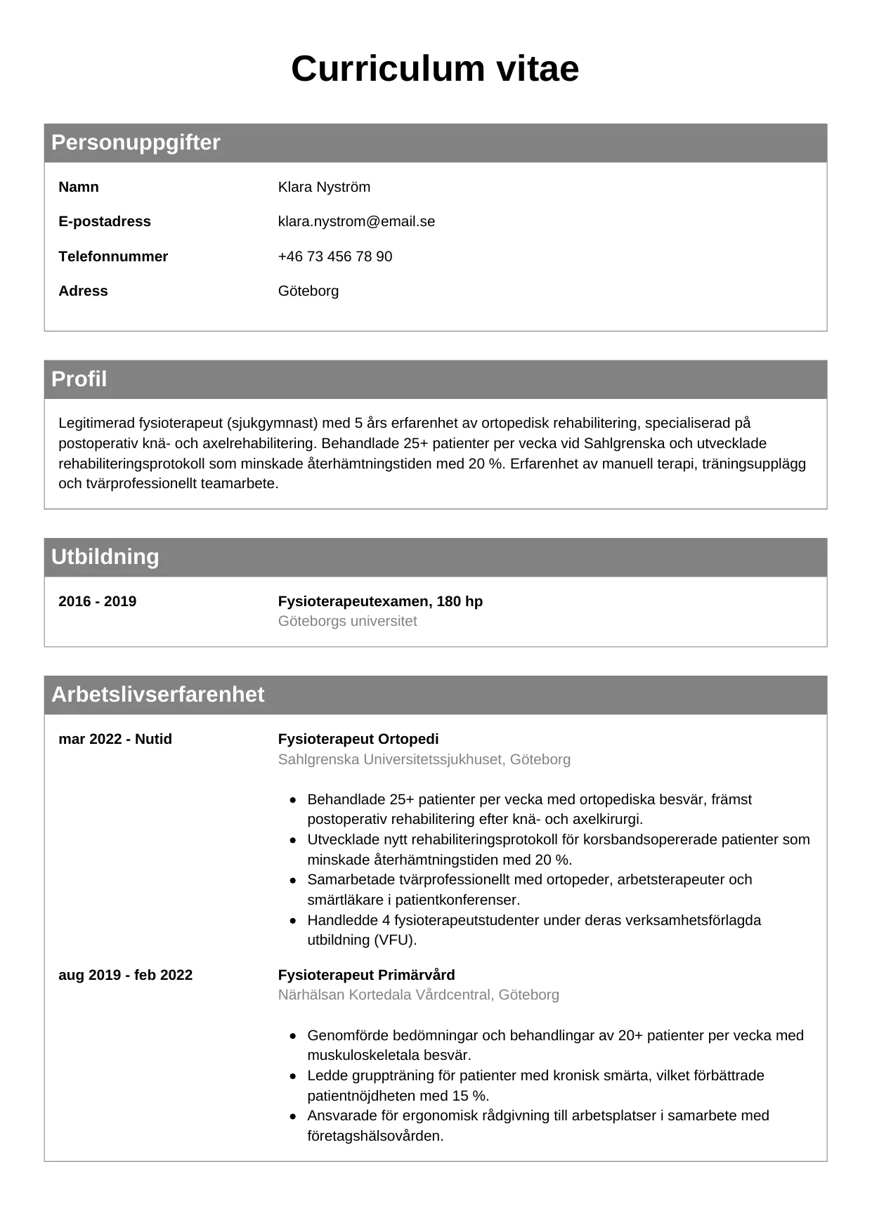 CV-mall Klassisk — gratis CV-mall för din ansökan