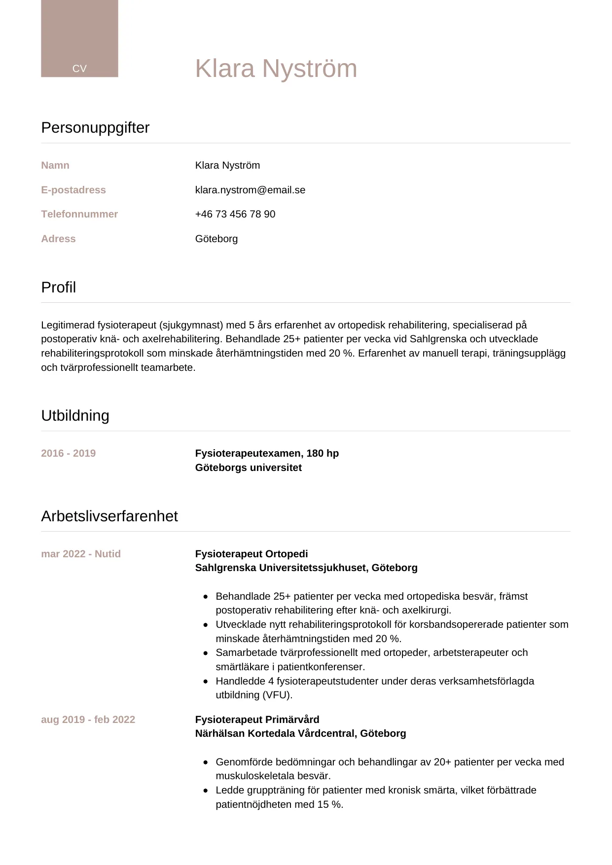 CV-mall Lyxig — gratis CV-mall för din ansökan