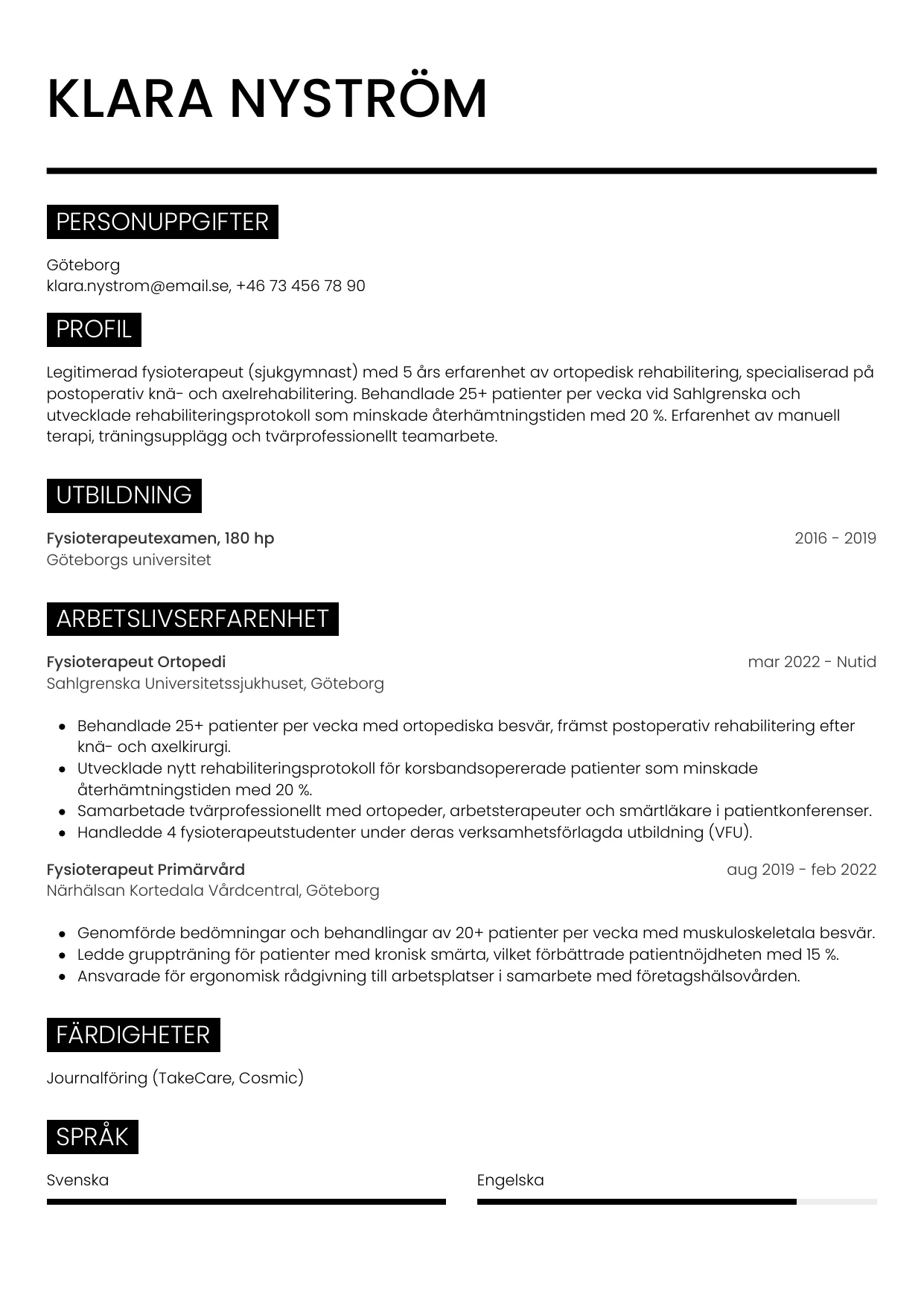 CV-mall Metro — gratis CV-mall för din ansökan
