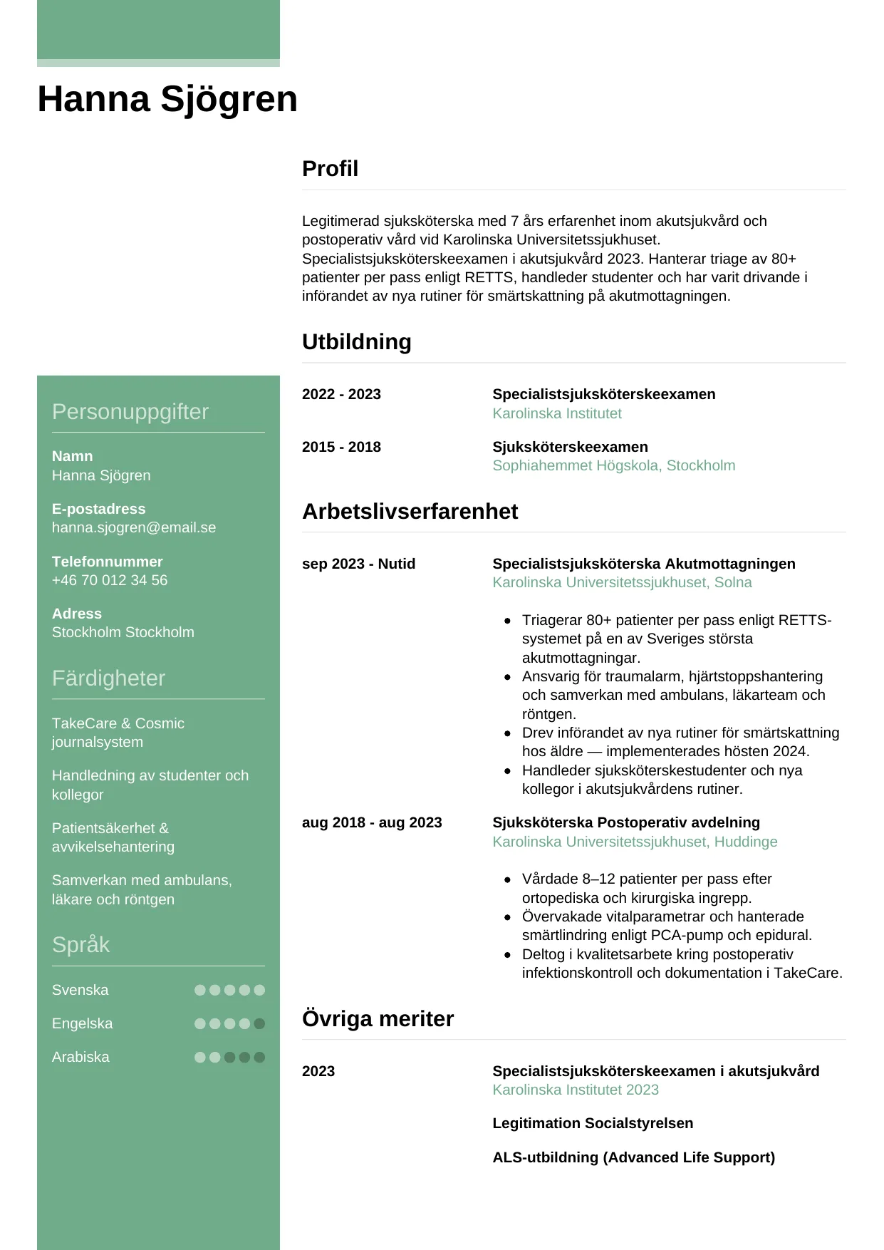 CV-mall Casual — gratis CV-mall för din ansökan
