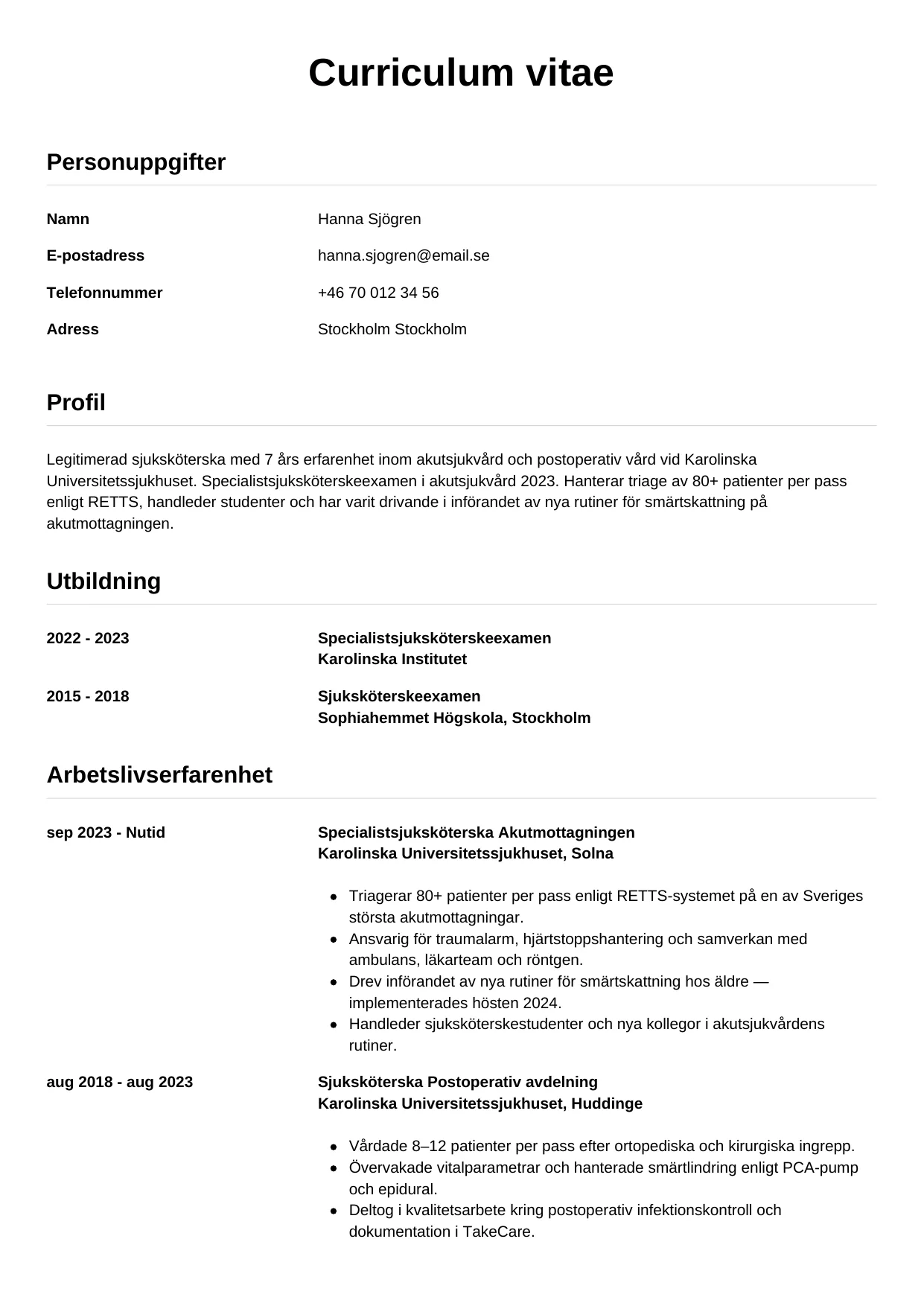 CV-mall Enkel — gratis CV-mall för din ansökan