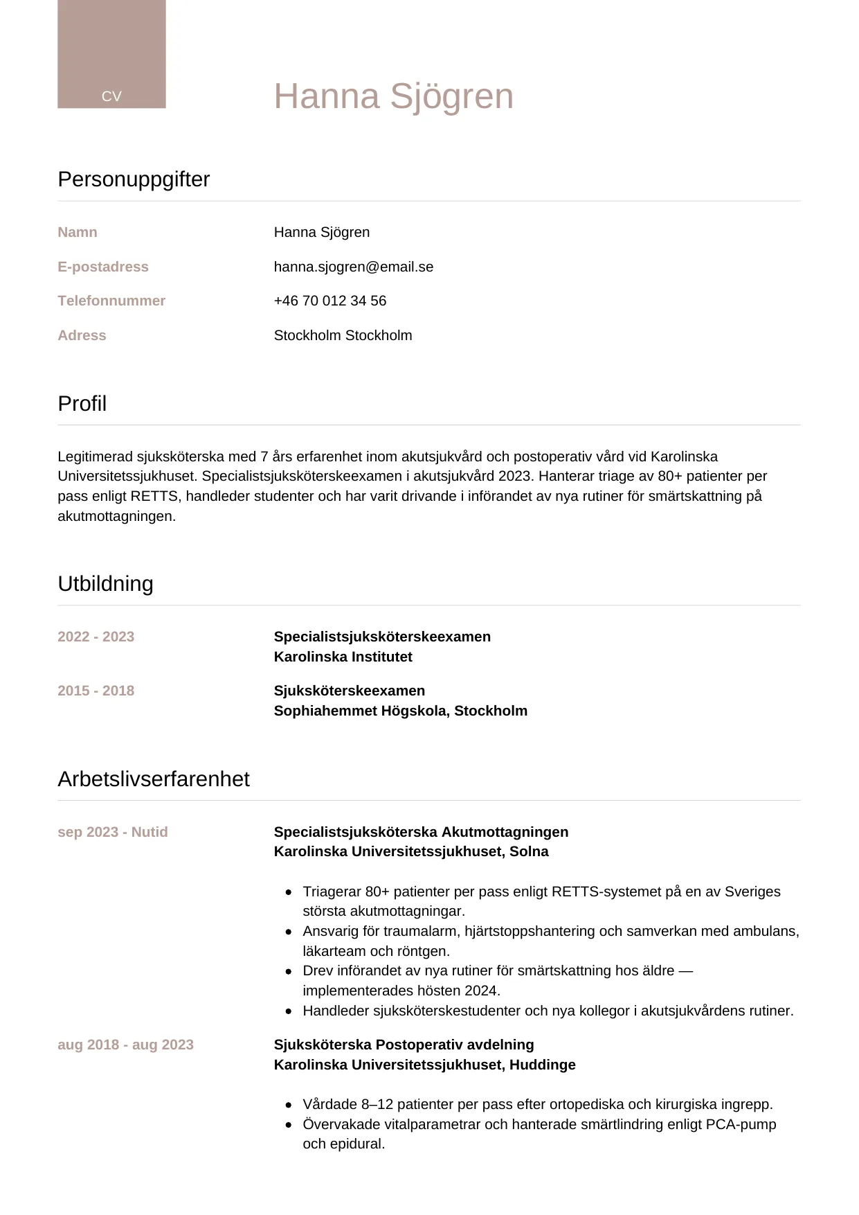 CV-mall Lyxig — gratis CV-mall för din ansökan