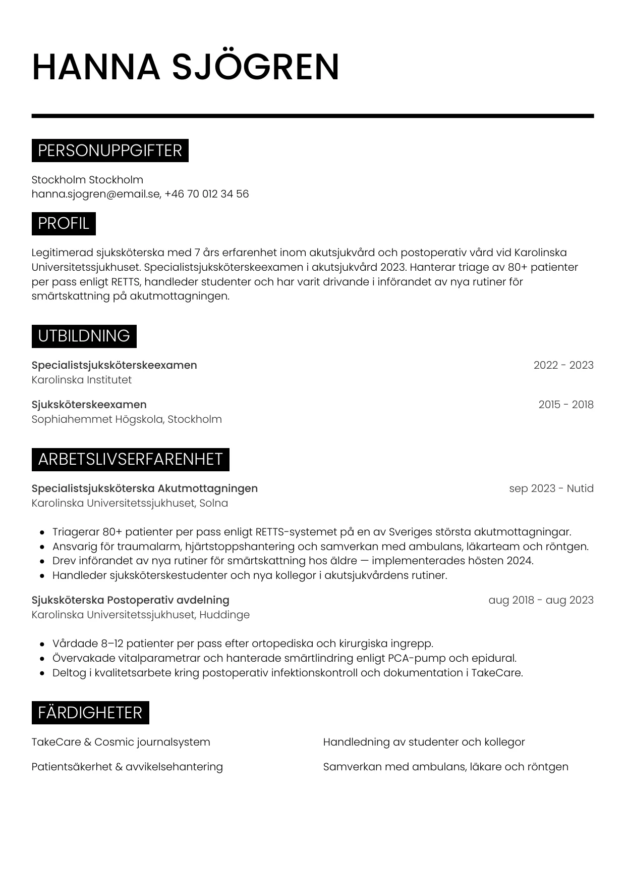 CV-mall Metro — gratis CV-mall för din ansökan