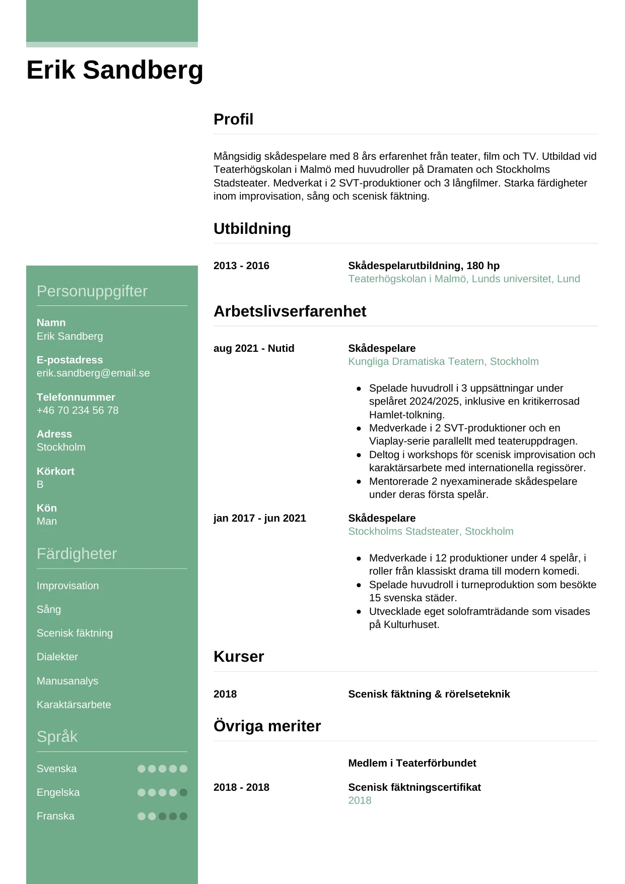 CV-mall Casual — gratis CV-mall för din ansökan