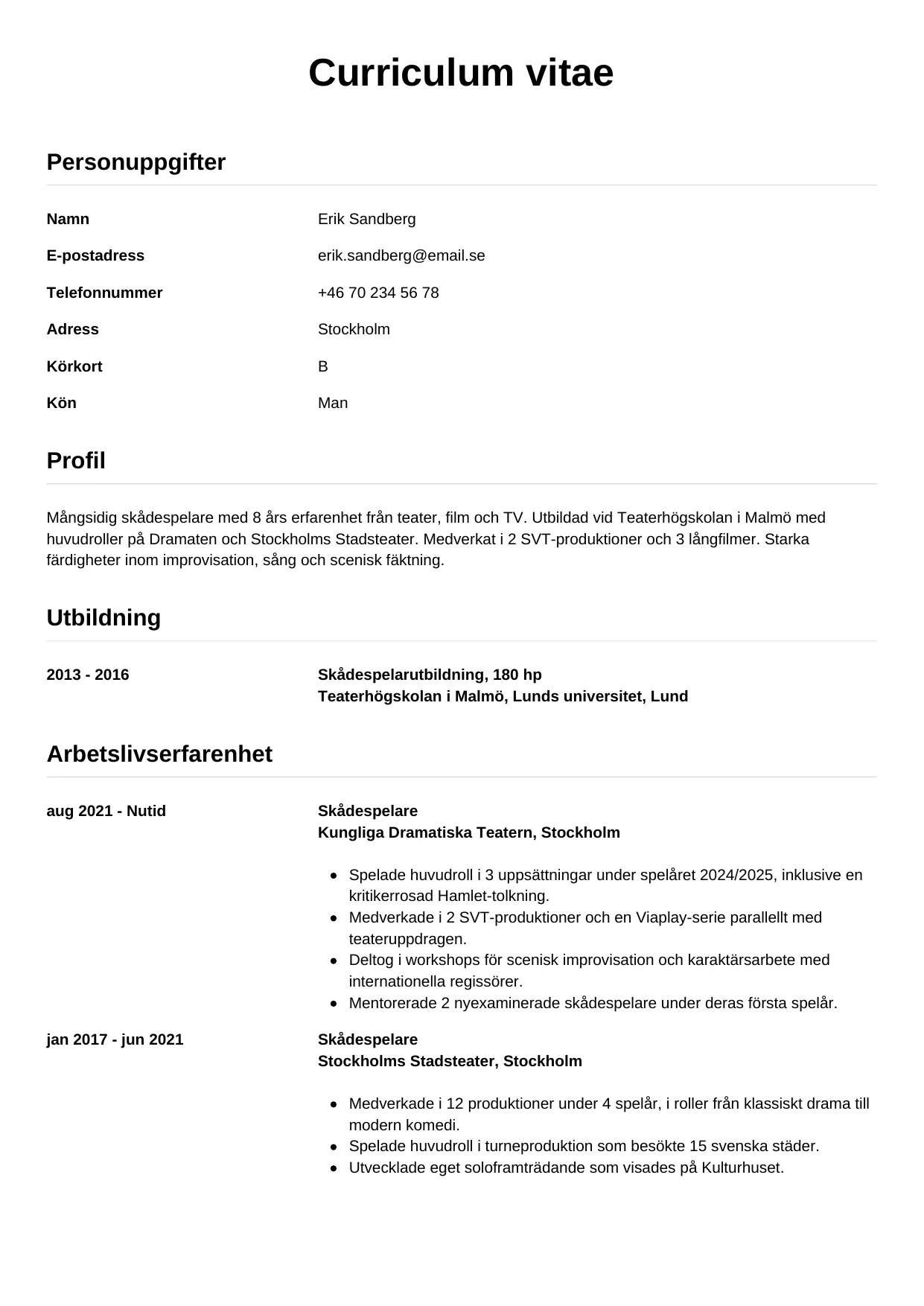 CV-mall Enkel — gratis CV-mall för din ansökan