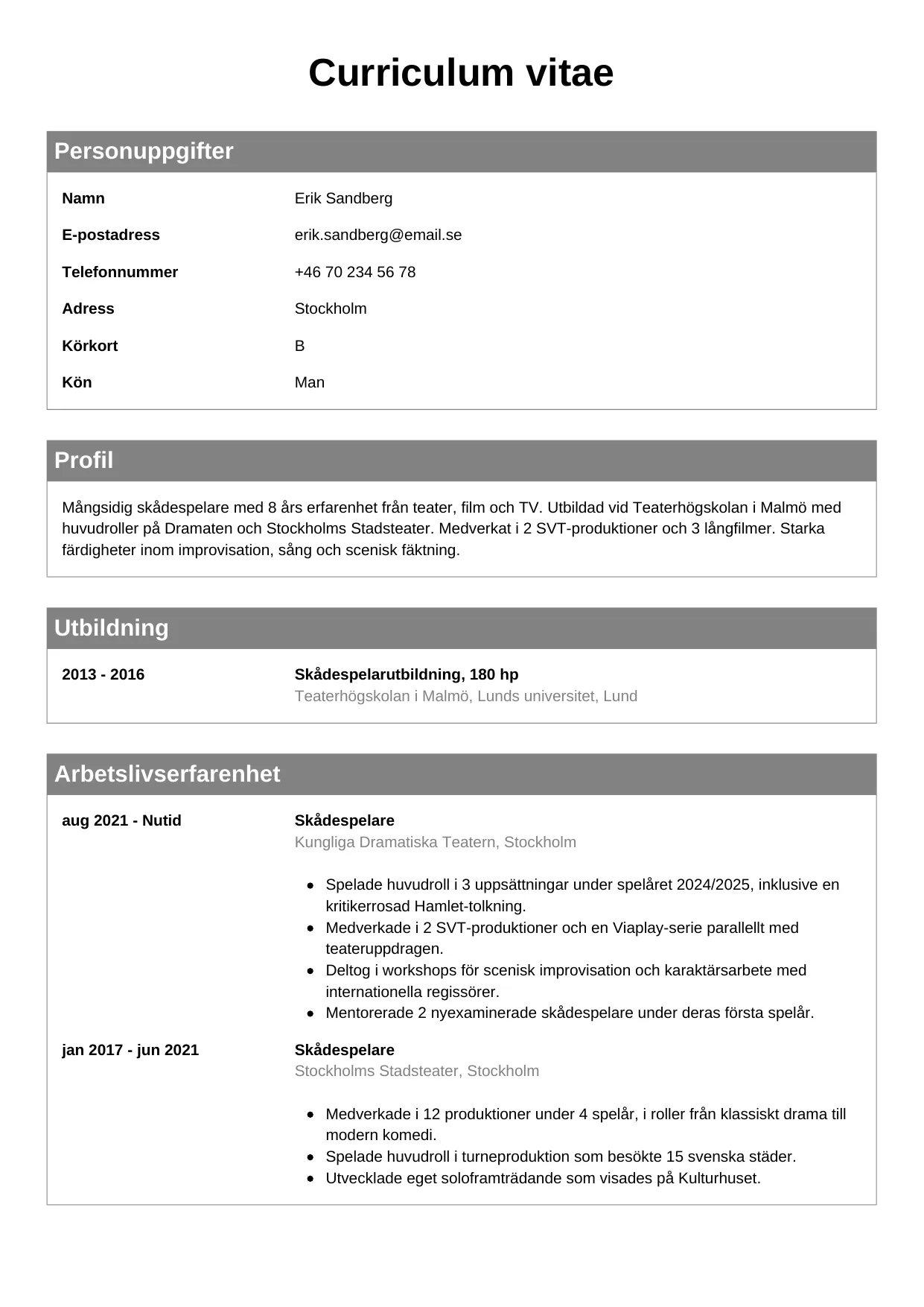 CV-mall Klassisk — gratis CV-mall för din ansökan