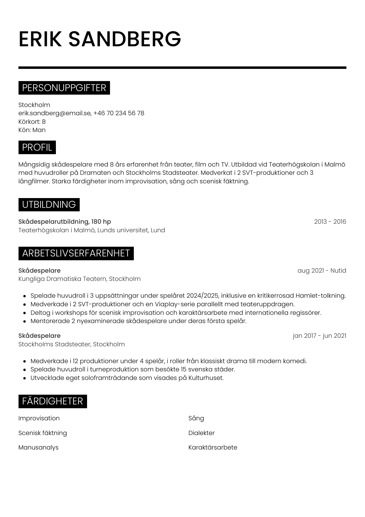 CV-mall Metro — gratis CV-mall för din ansökan