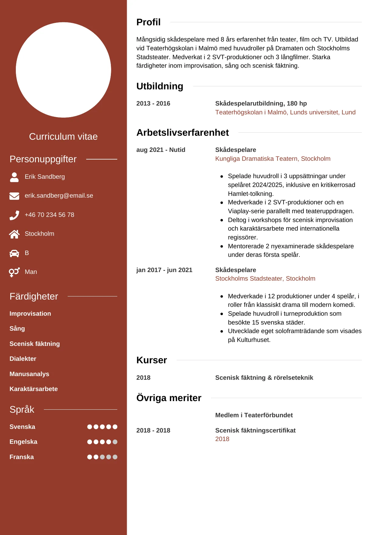 CV-mall Modern — gratis CV-mall för din ansökan