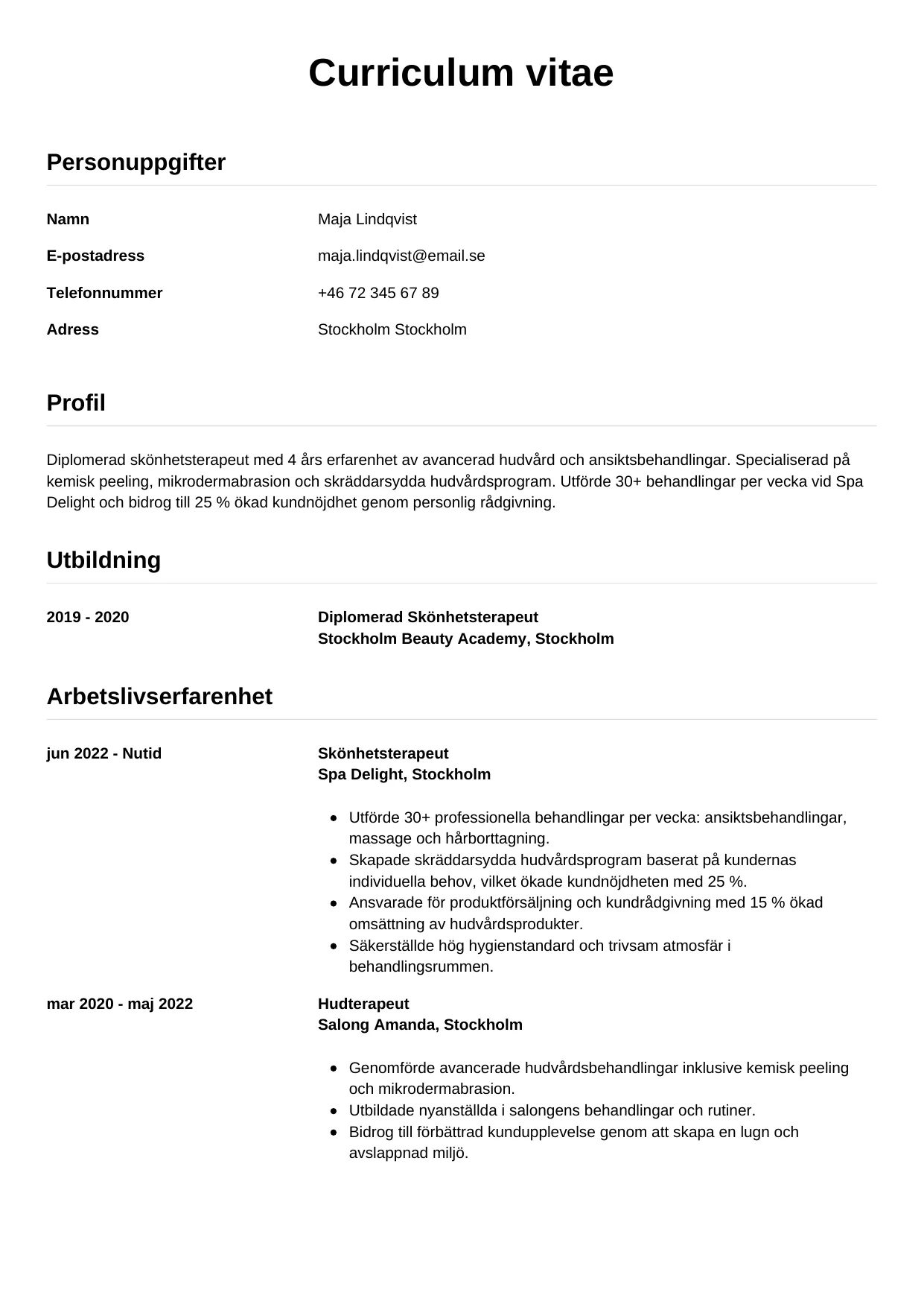 CV-mall Enkel — gratis CV-mall för din ansökan