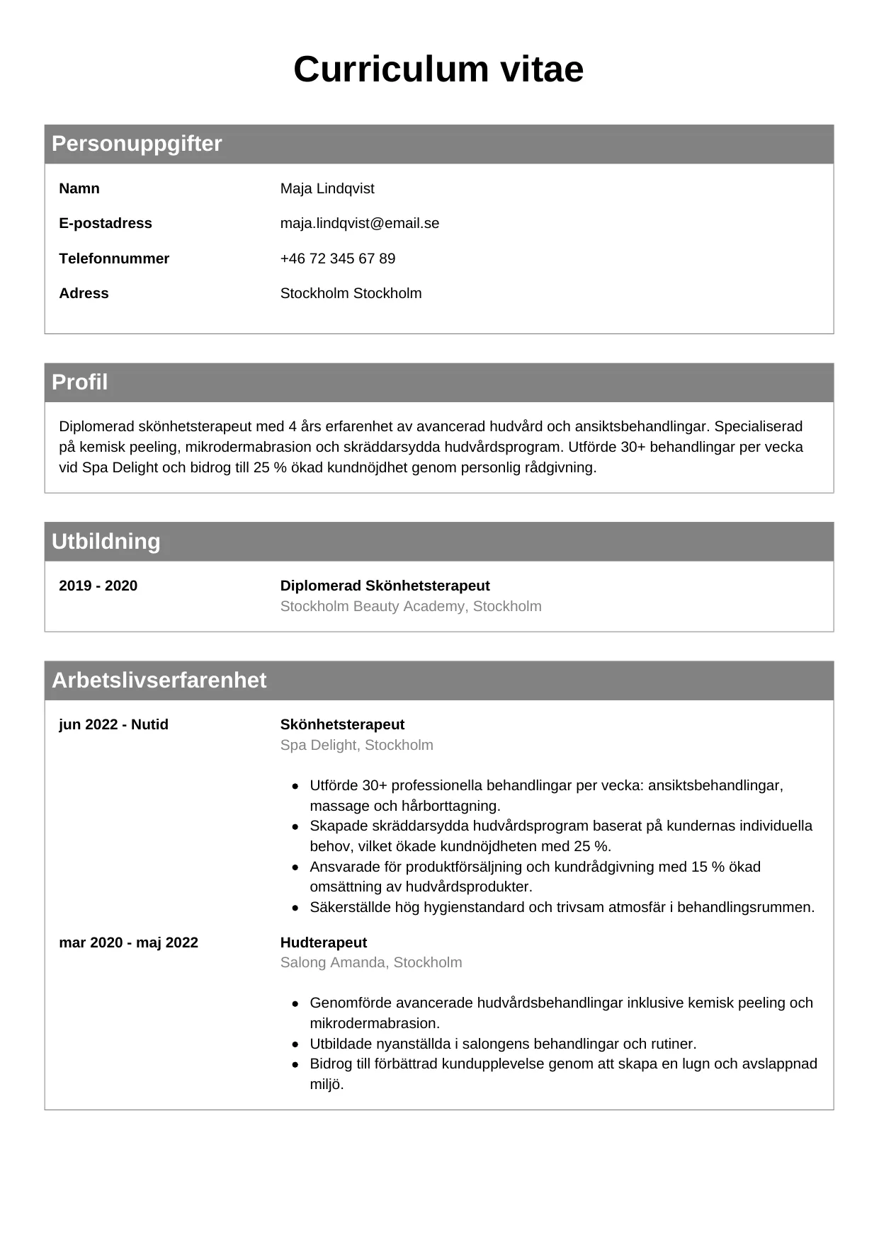 CV-mall Klassisk — gratis CV-mall för din ansökan