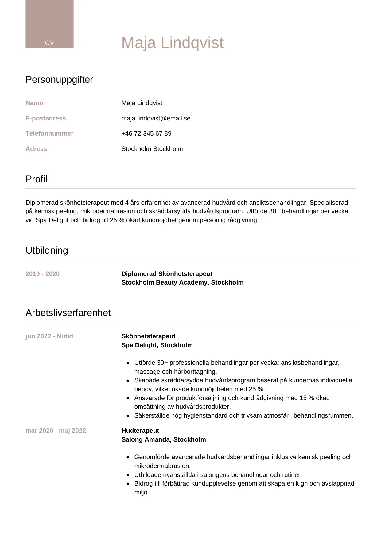 CV-mall Lyxig — gratis CV-mall för din ansökan