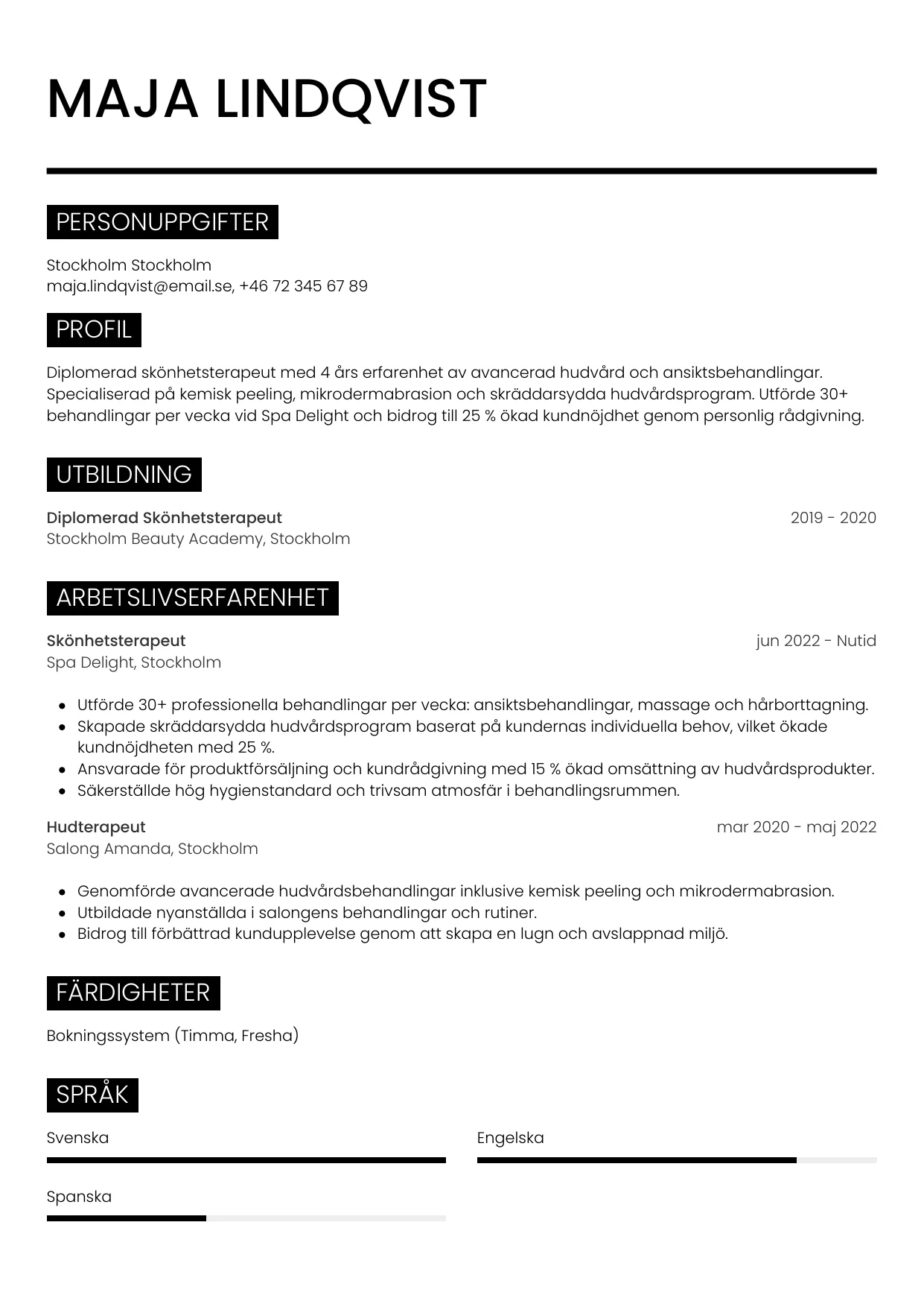 CV-mall Metro — gratis CV-mall för din ansökan