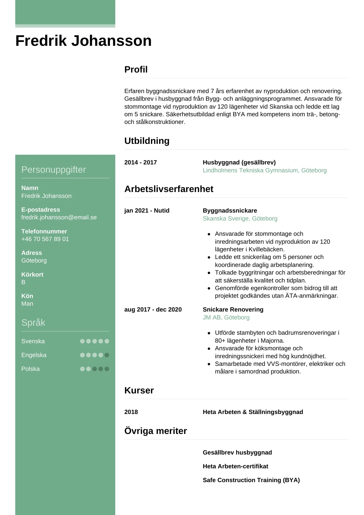 CV-mall Casual — gratis CV-mall för din ansökan