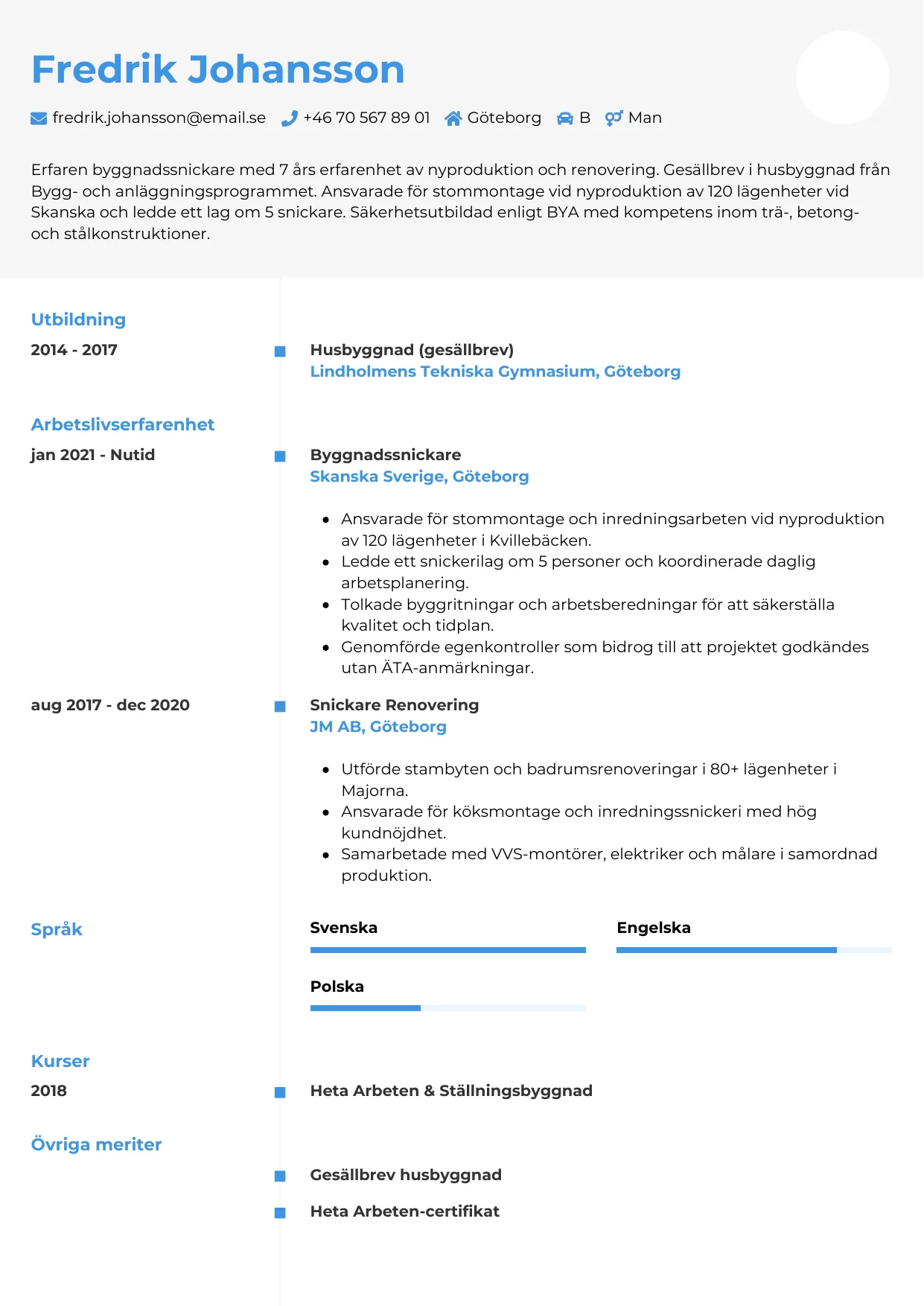 CV-mall Chrono — gratis CV-mall för din ansökan