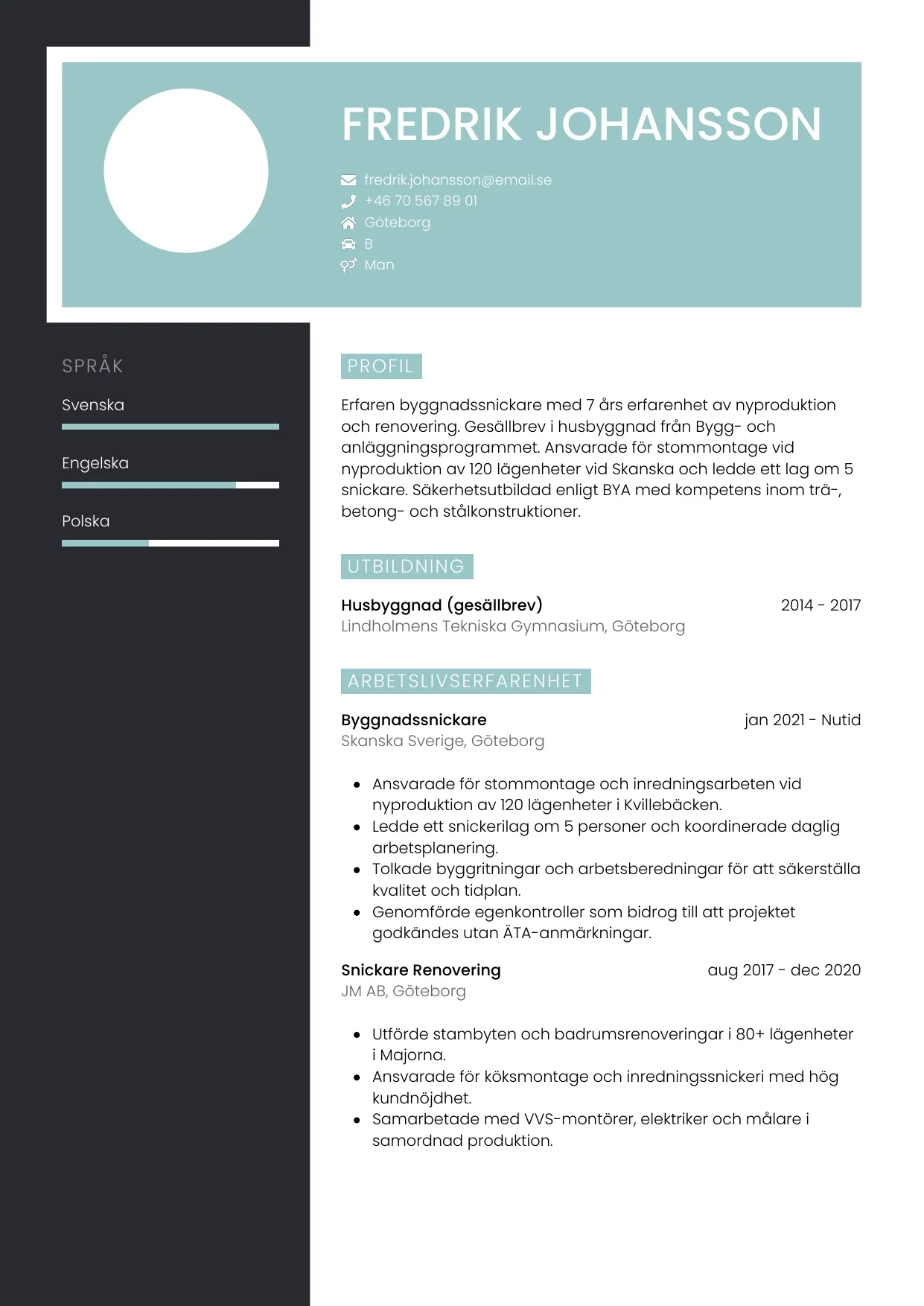 CV-mall Elegant — gratis CV-mall för din ansökan