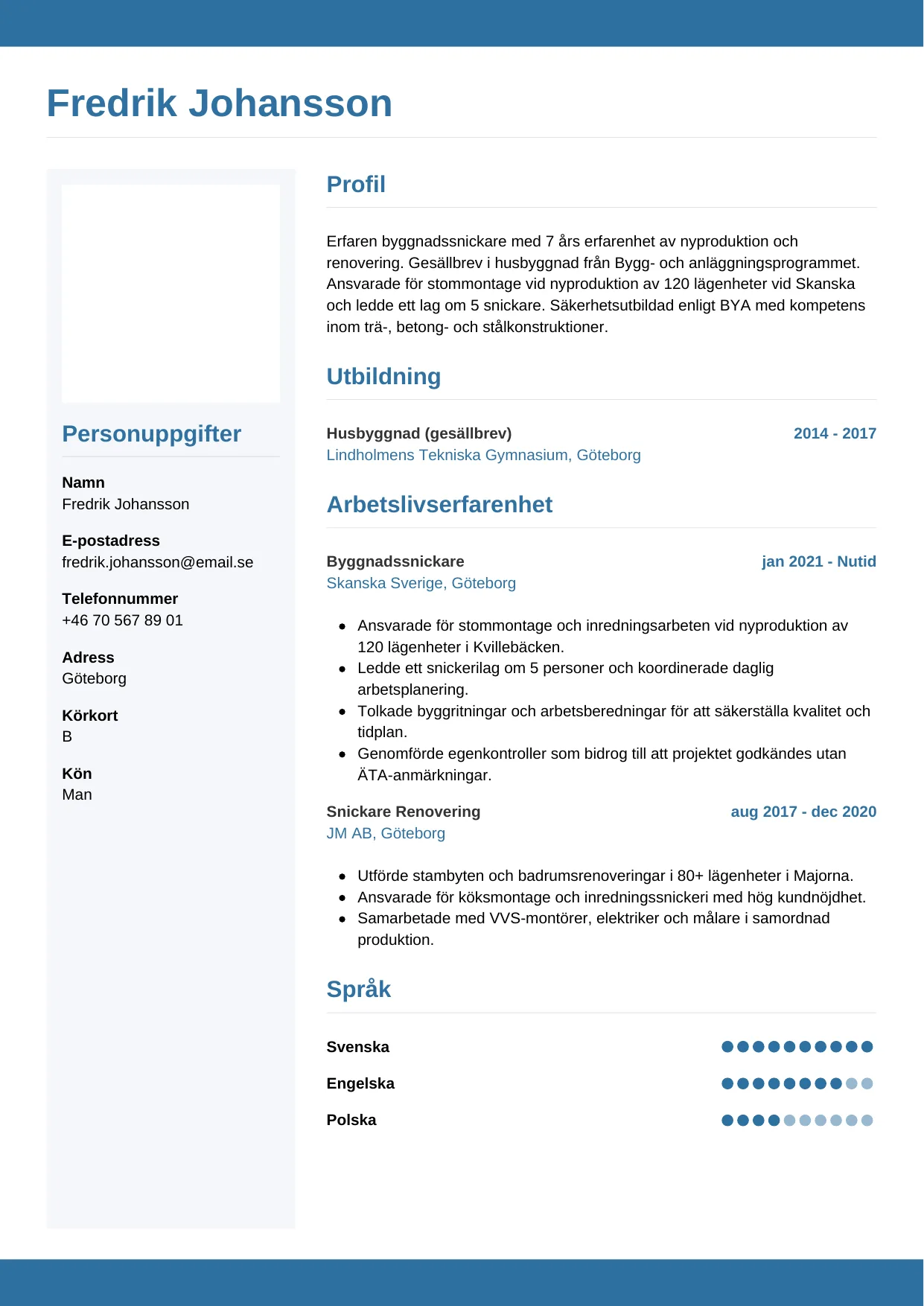CV-mall Horisontell — gratis CV-mall för din ansökan