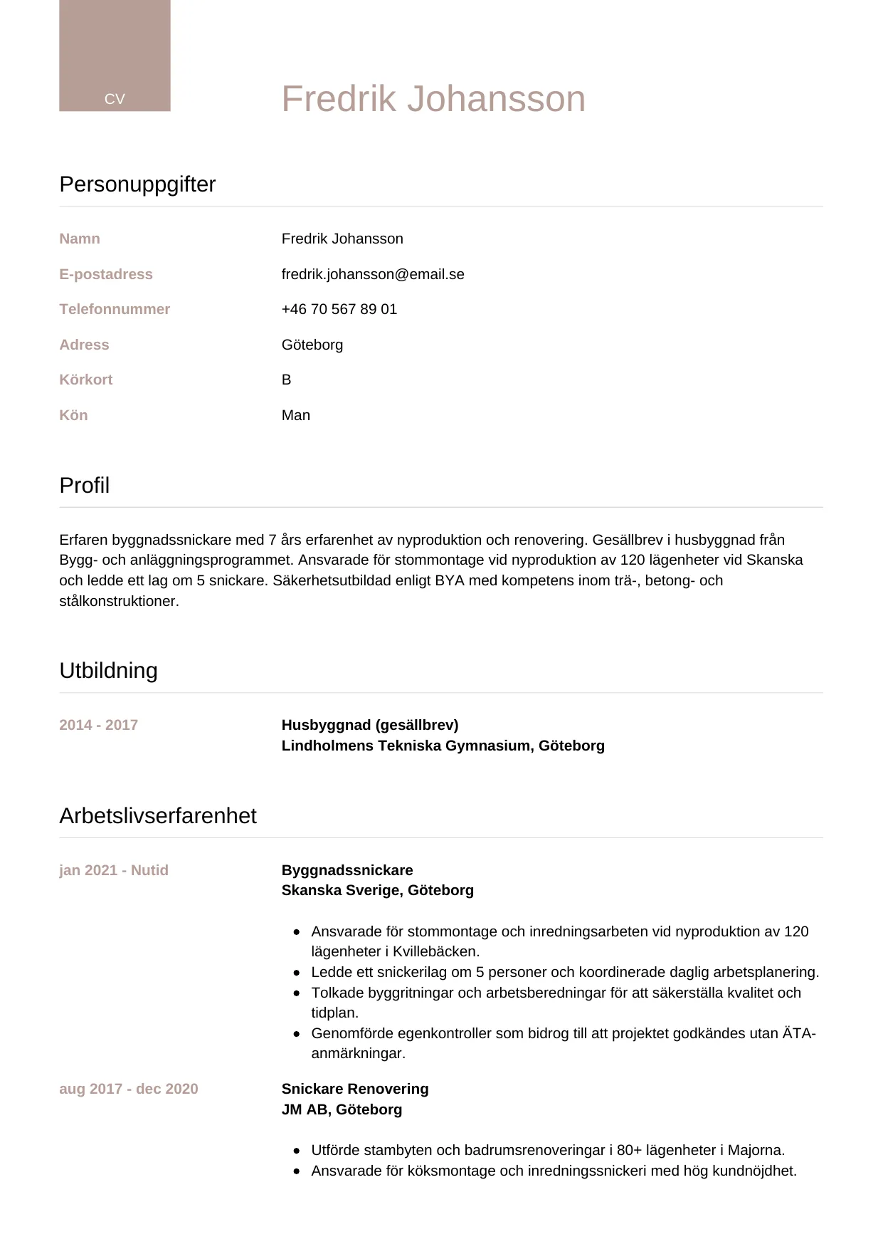 CV-mall Lyxig — gratis CV-mall för din ansökan