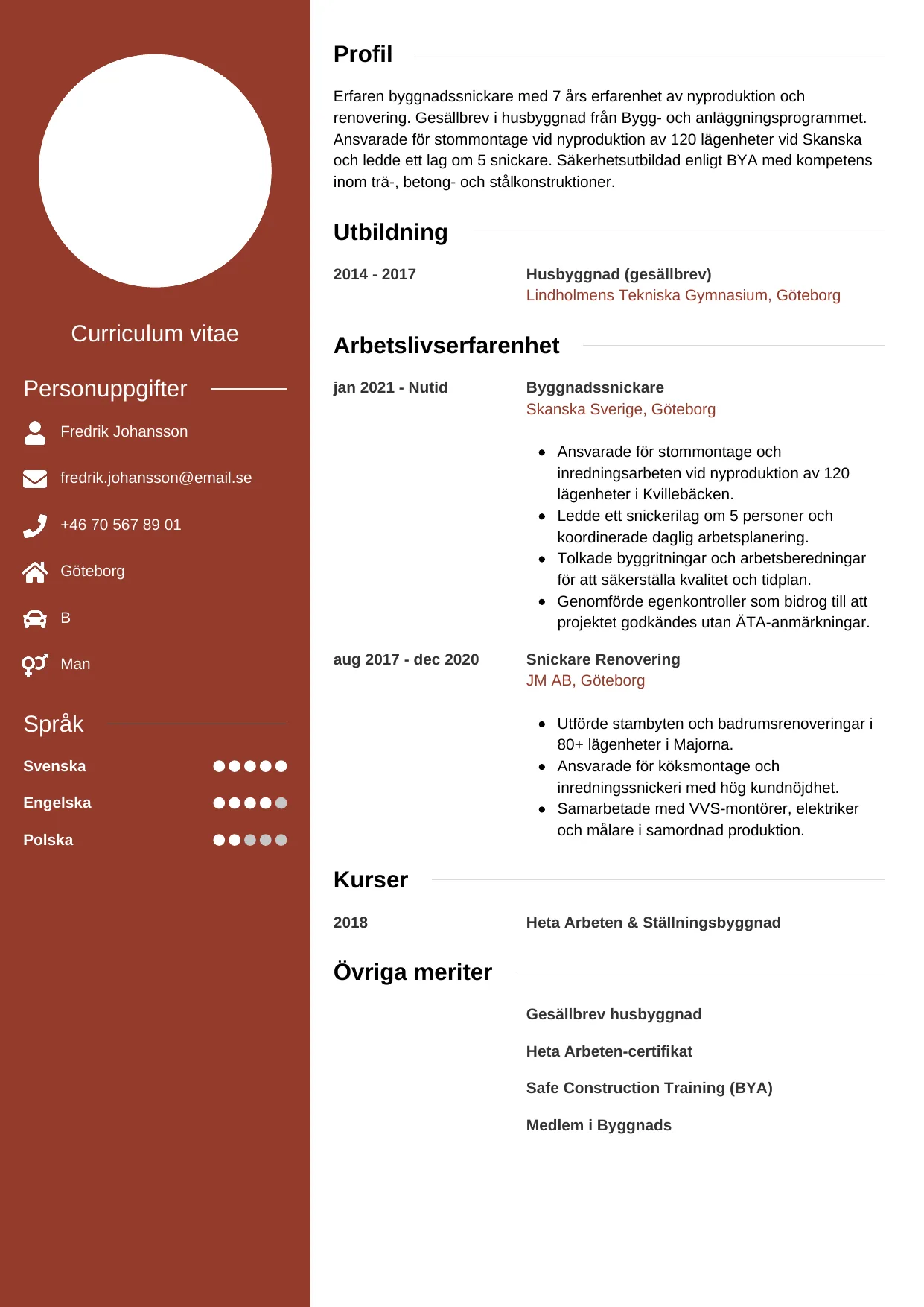 CV-mall Modern — gratis CV-mall för din ansökan