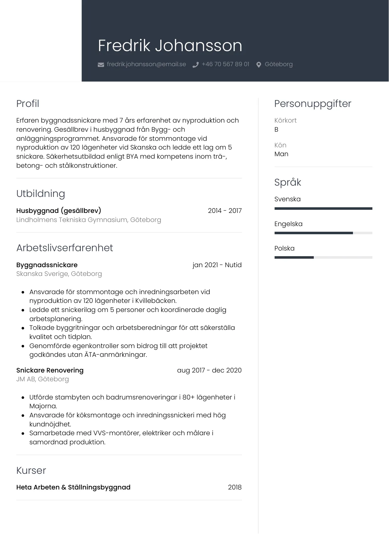 CV-mall Professionell — gratis CV-mall för din ansökan