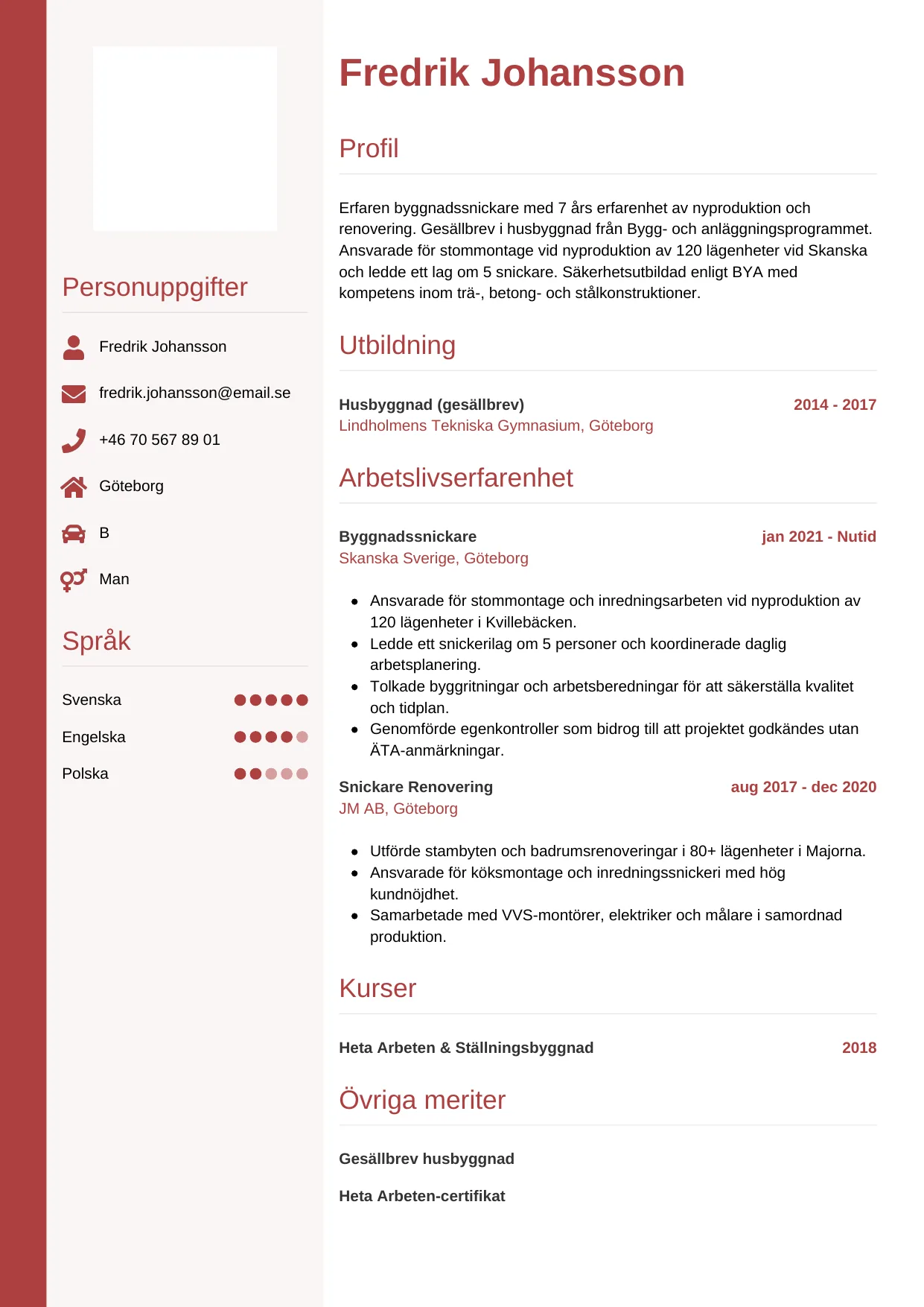 CV-mall Vertikal — gratis CV-mall för din ansökan