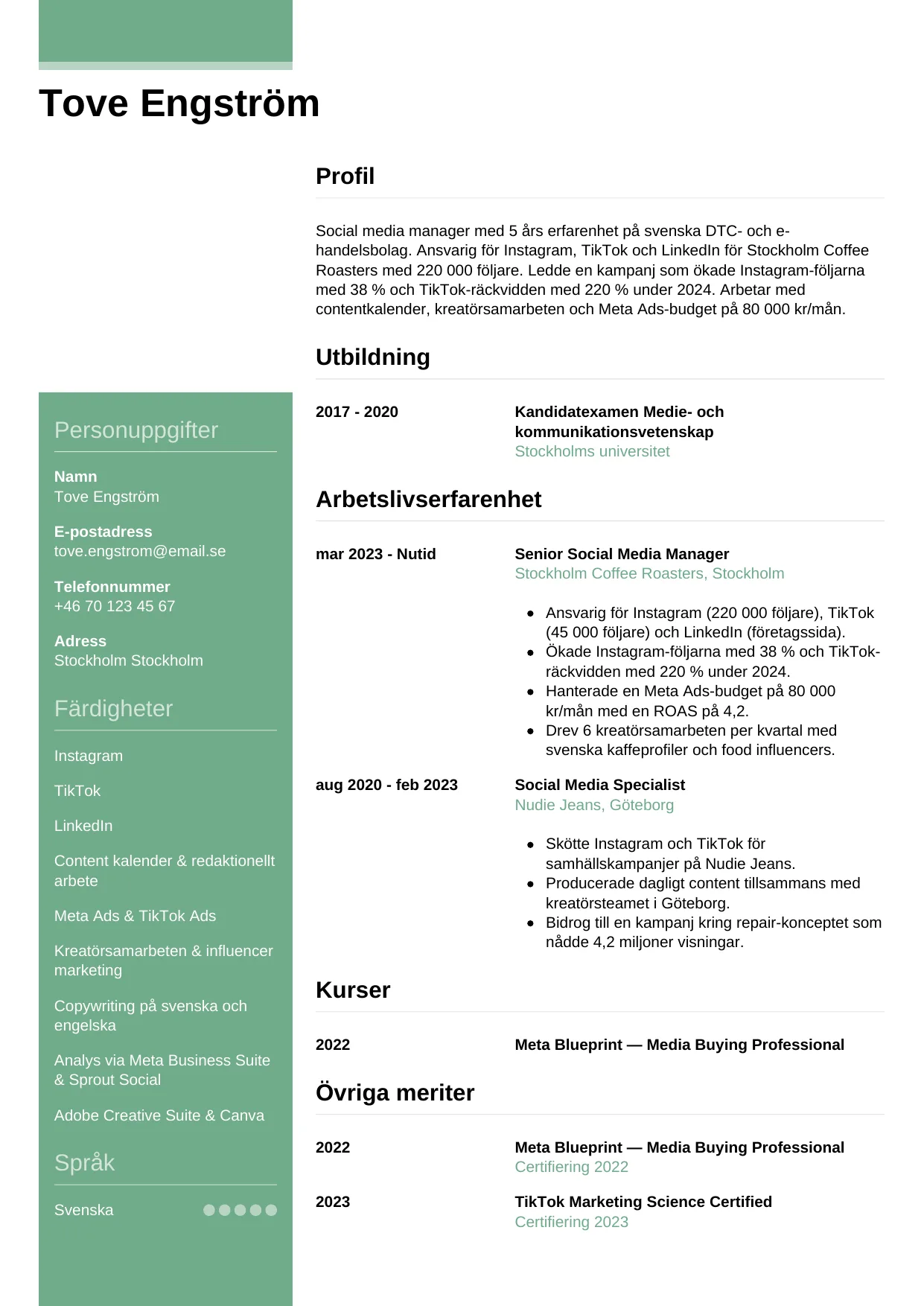 CV-mall Casual — gratis CV-mall för din ansökan