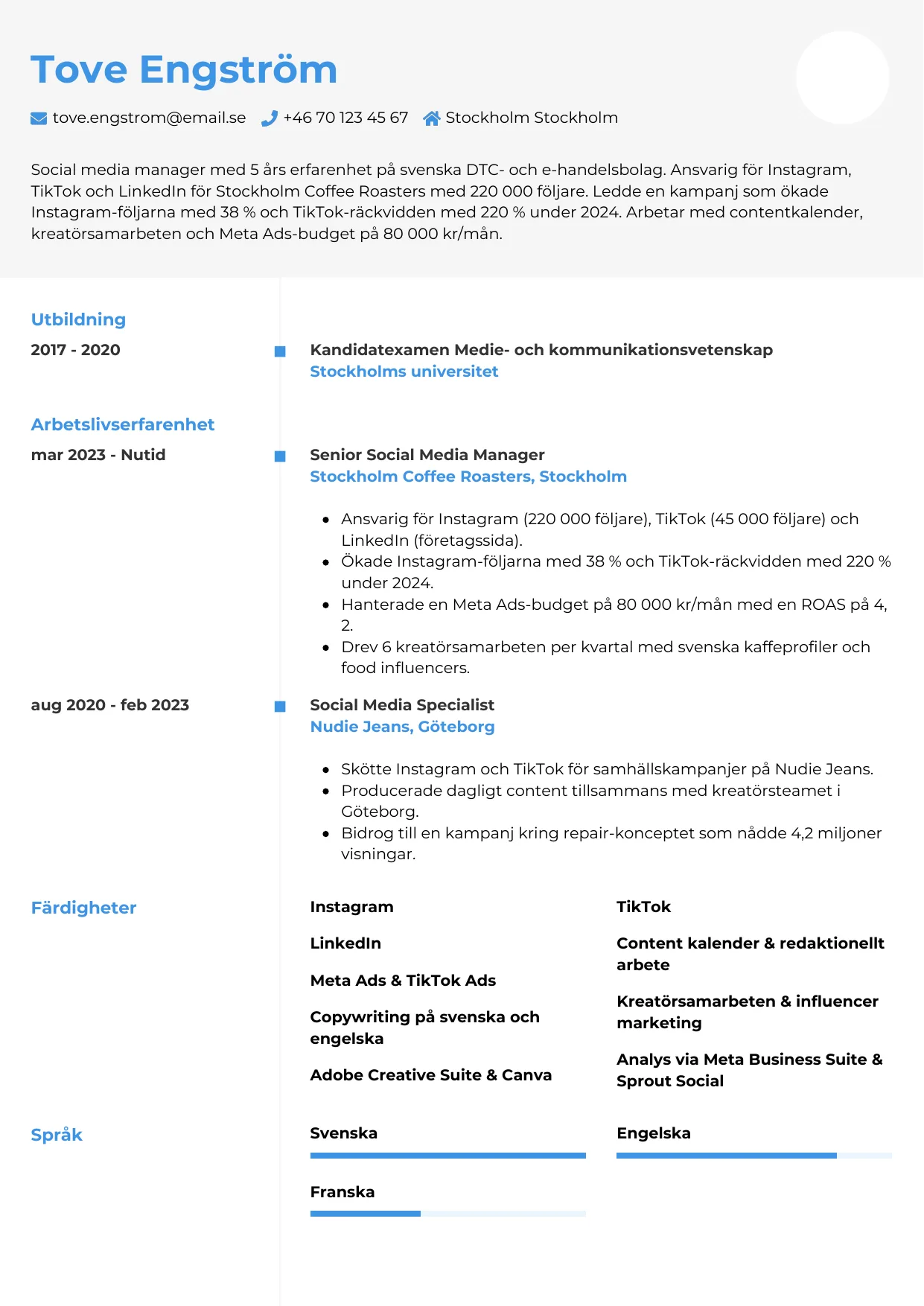 CV-mall Chrono — gratis CV-mall för din ansökan