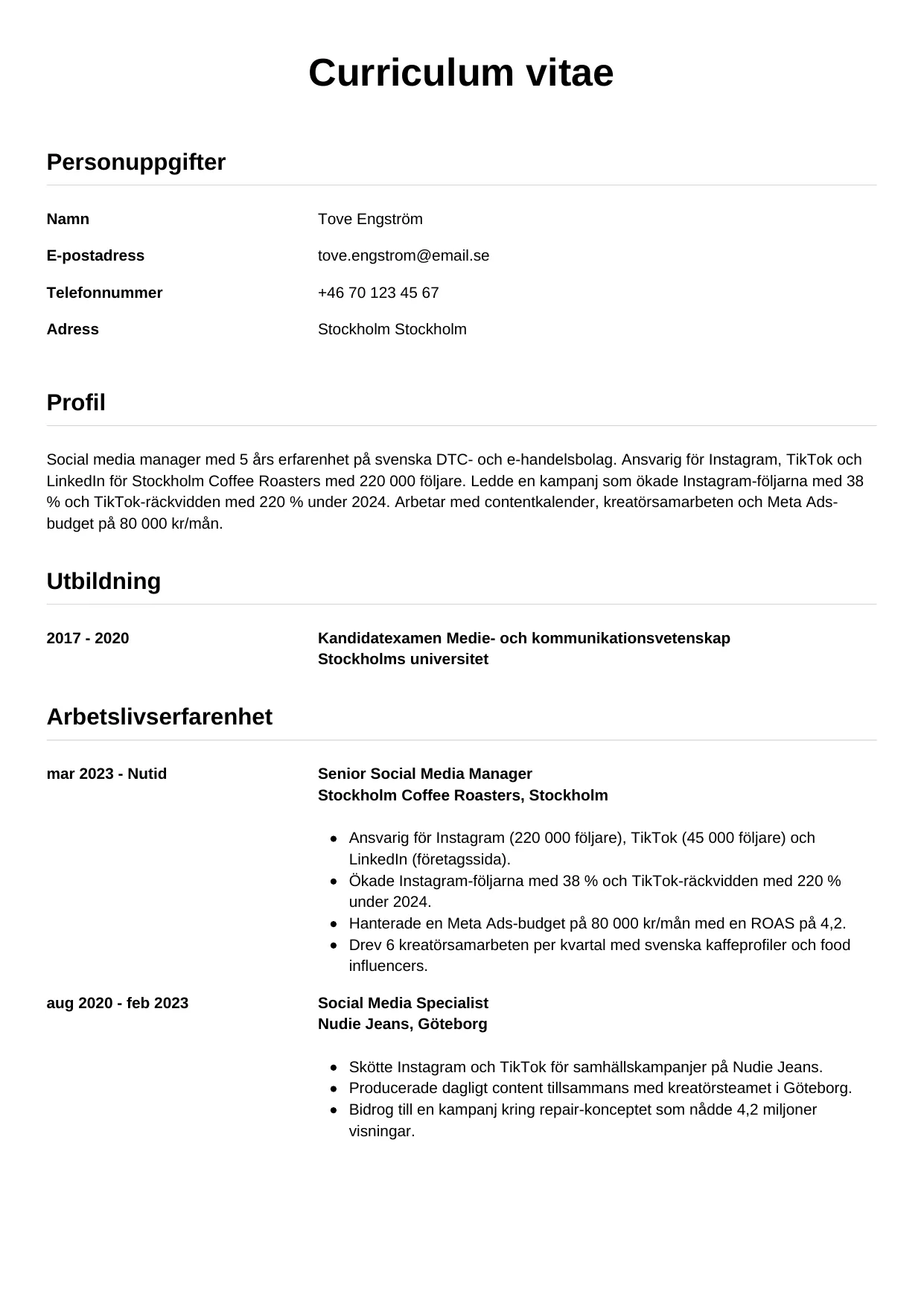 CV-mall Enkel — gratis CV-mall för din ansökan