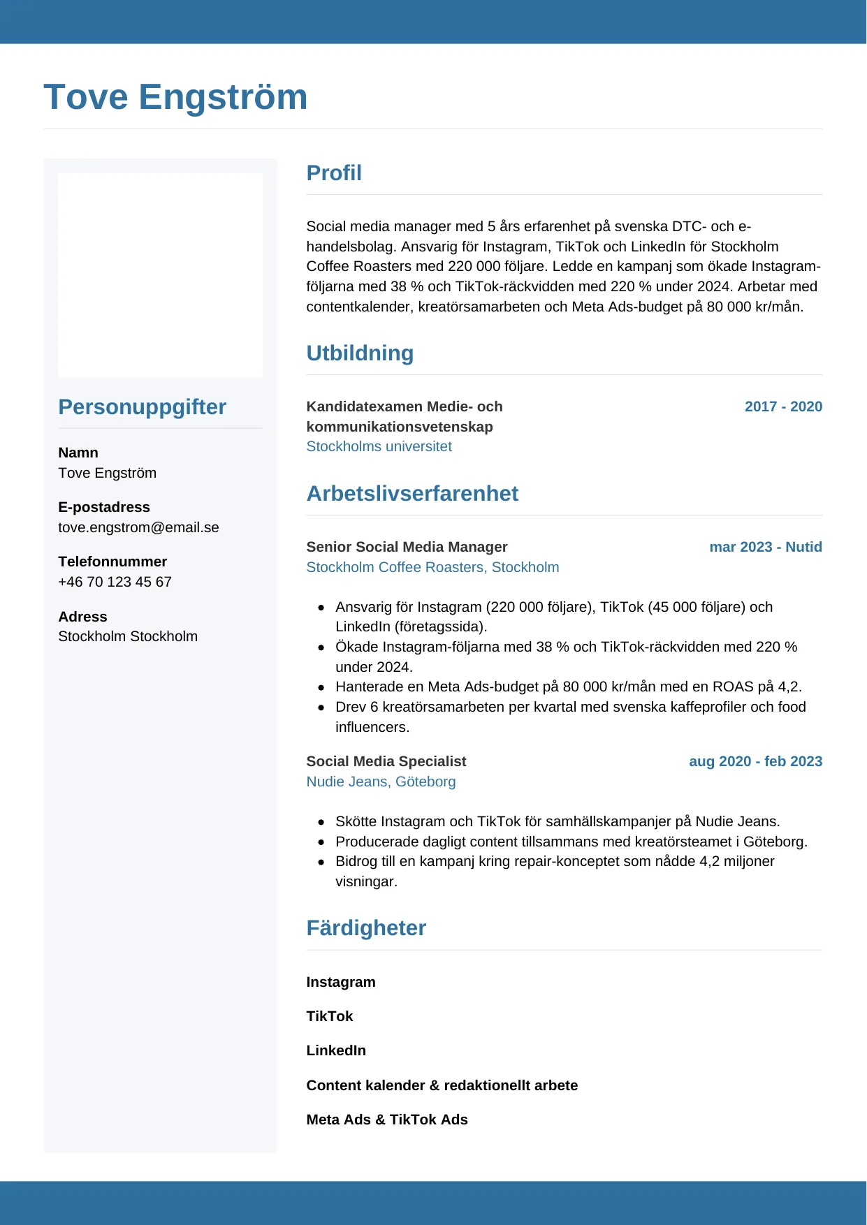 CV-mall Horisontell — gratis CV-mall för din ansökan