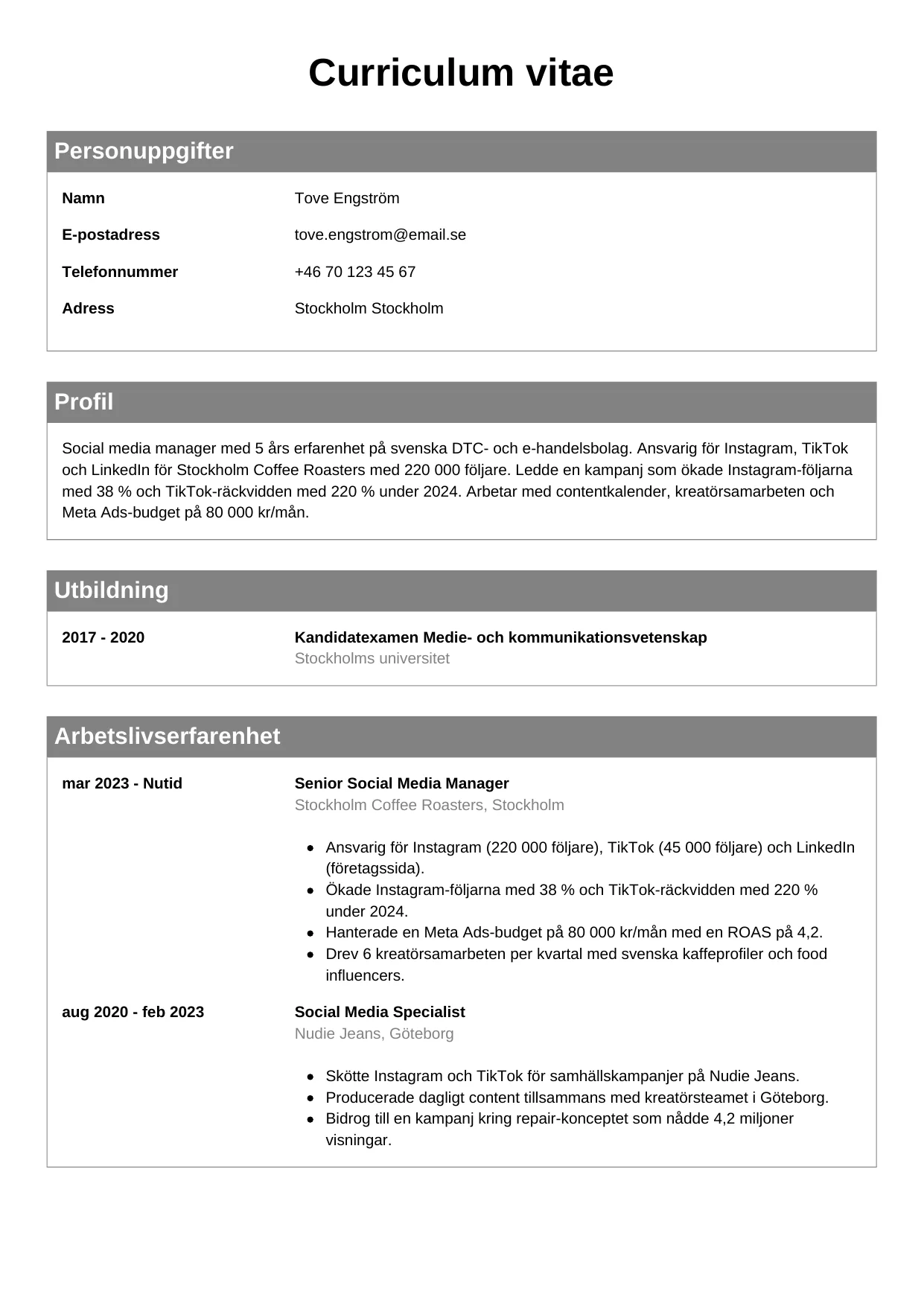 CV-mall Klassisk — gratis CV-mall för din ansökan